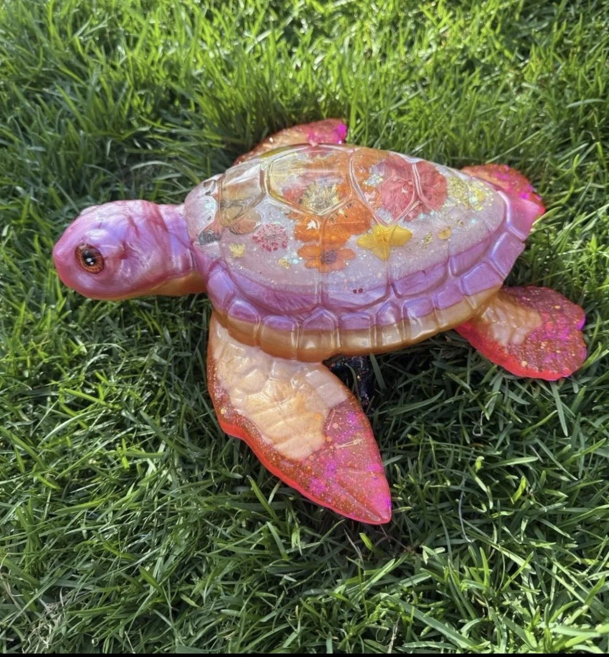 Resin Turtle Decor with Flowers