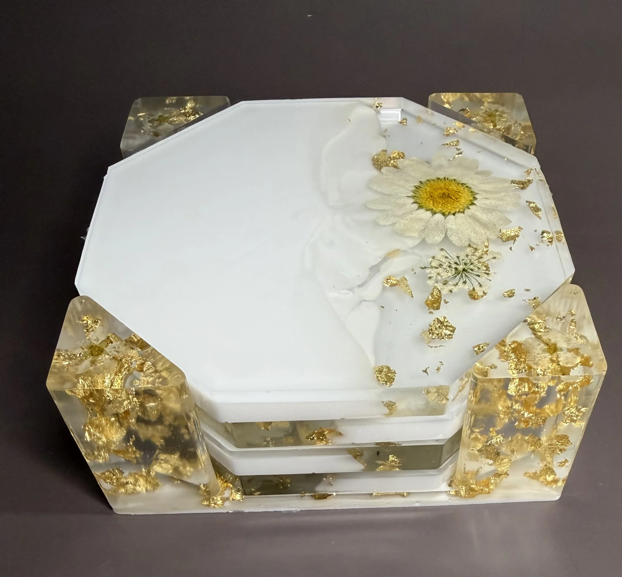 Elegant Resin Coaster Set with Gold Flakes