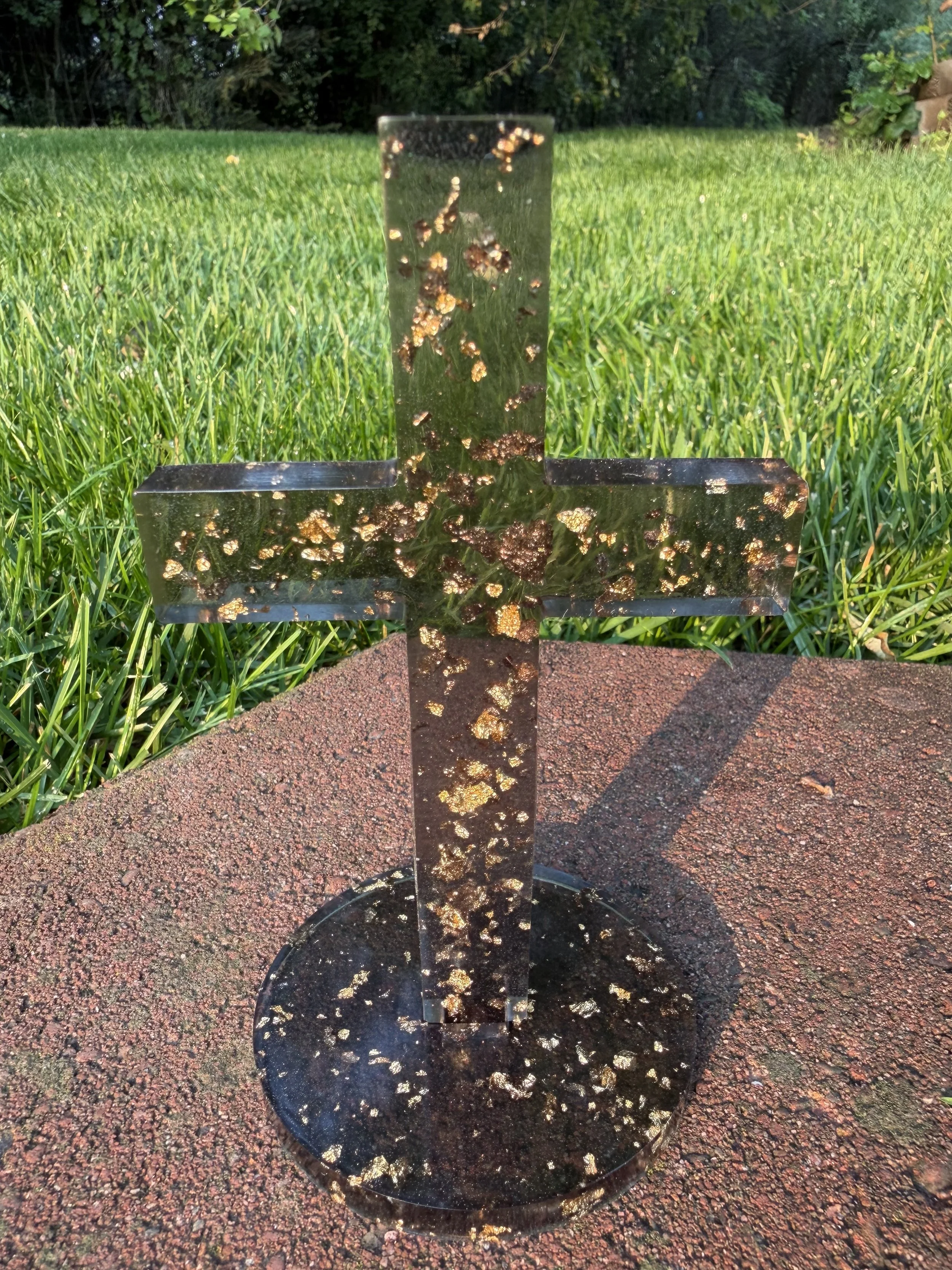 Black Resin Cross with Gold Flakes #67