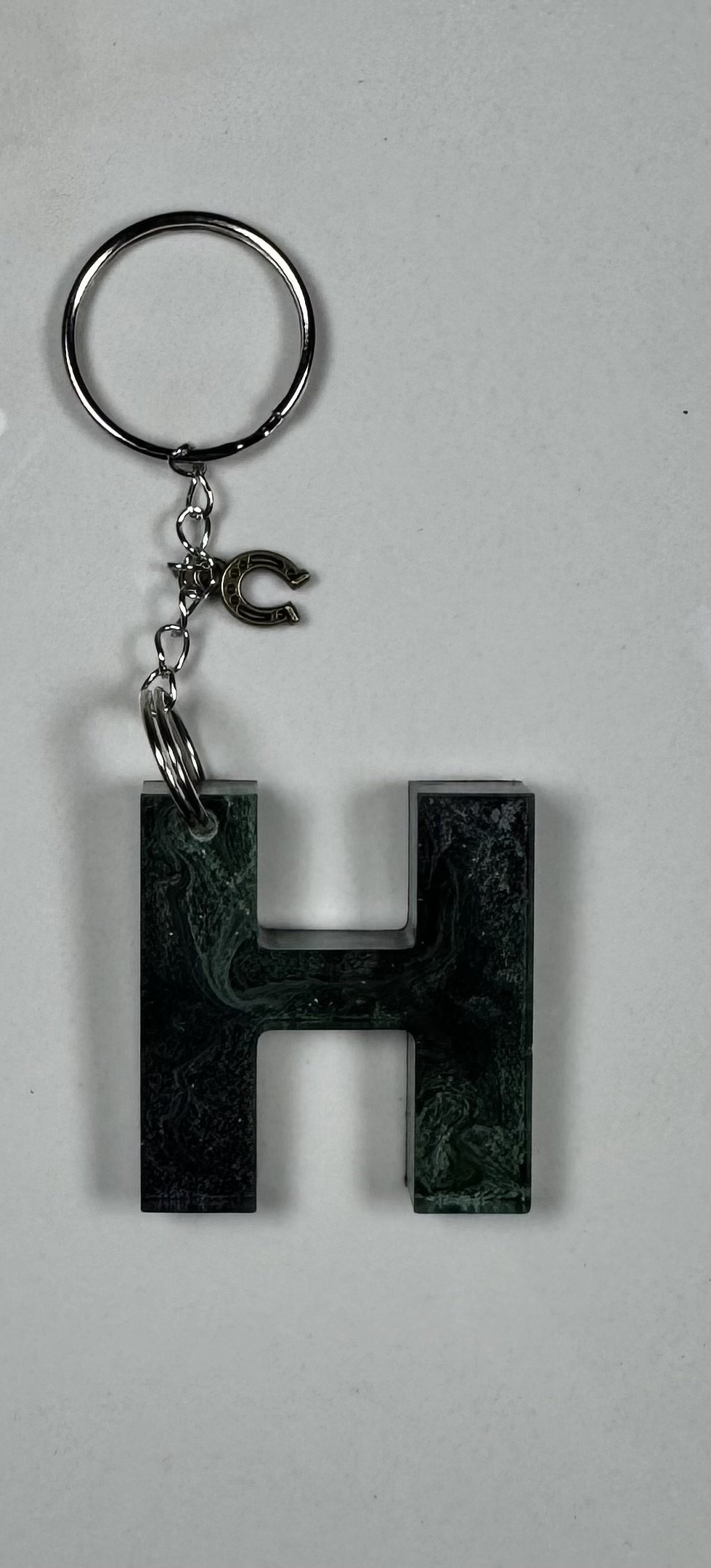 Resin Letter H Keychain with Horseshoe Charm #248