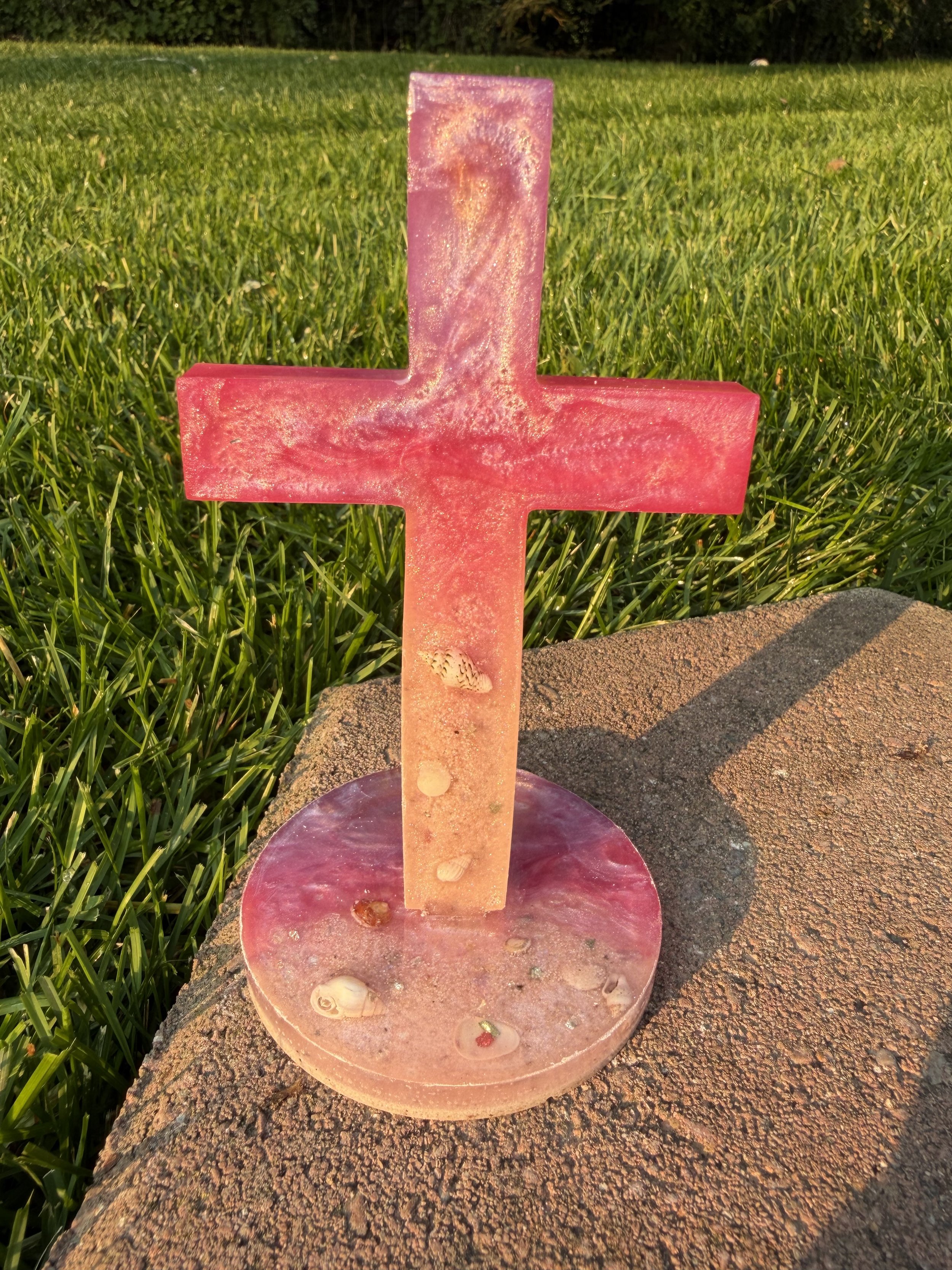 Ocean Elegance Resin Cross with Stand Pink #110