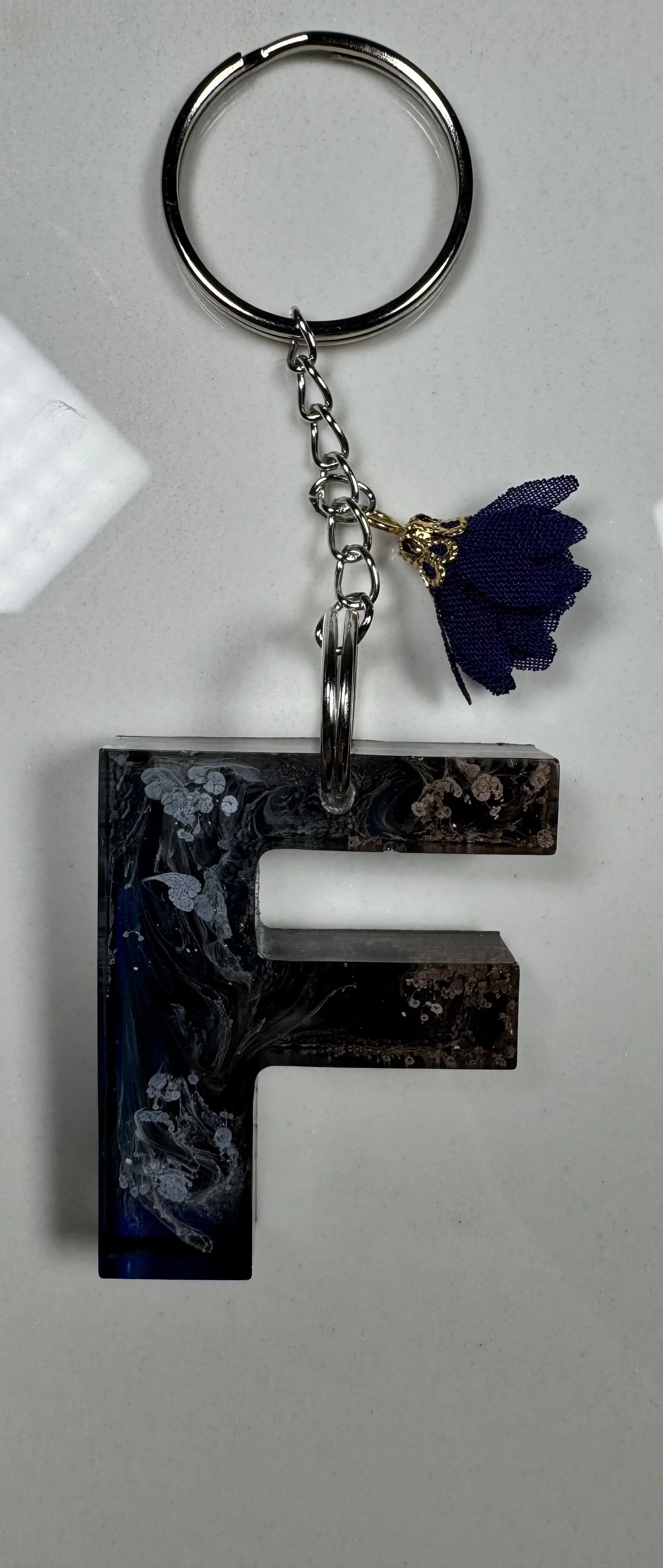 Handcrafted Resin Letter F Keychain with Flower Charm #268