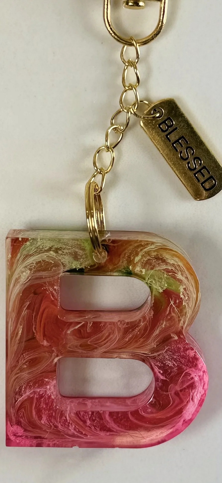 Handmade Resin Letter B Keychain with Gold Charm #95