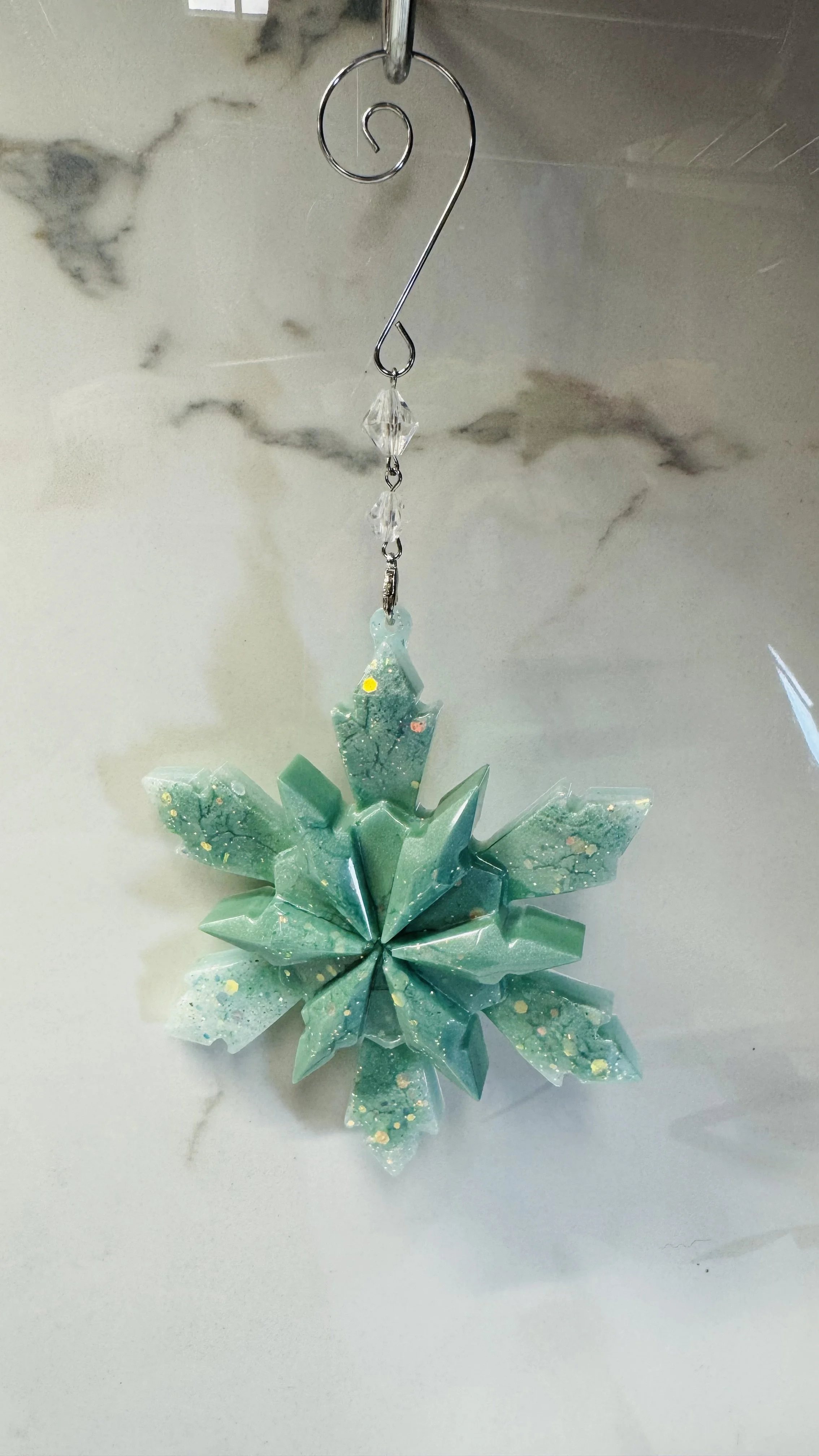 Turquoise Glitter Snowflake Ornament #528