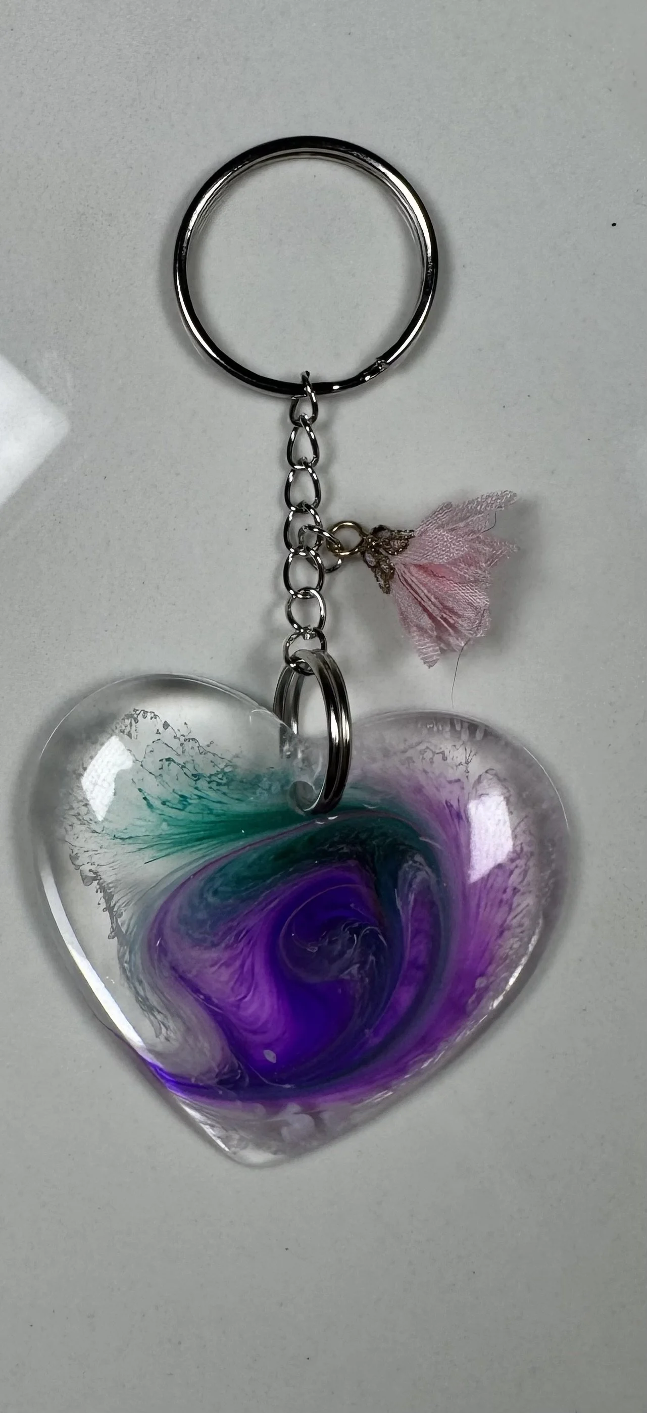 Charming Heart Resin Keychain with Pink Flower Accent #280