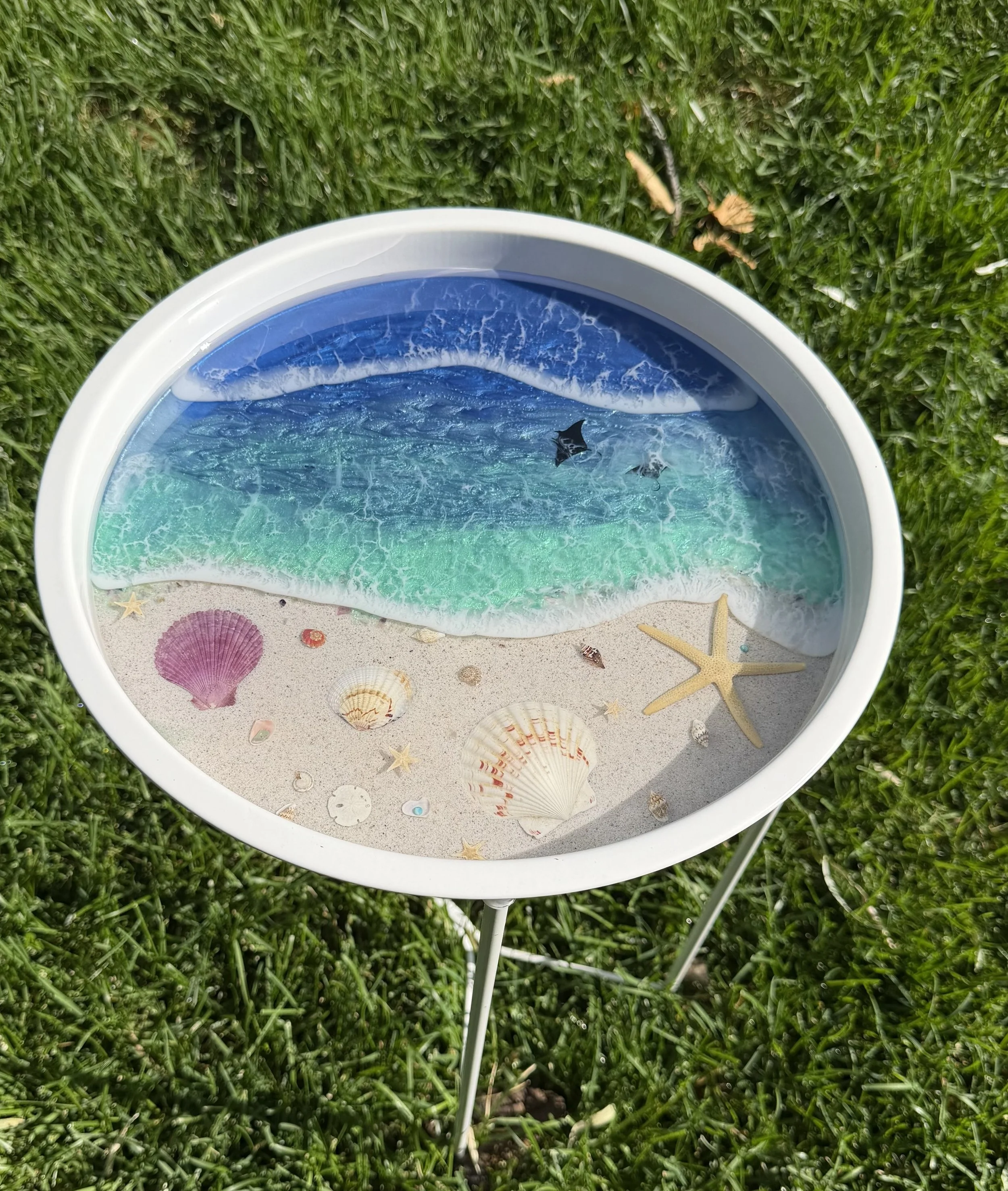 Ocean-Themed Handmade Resin Table with Seashells #102
