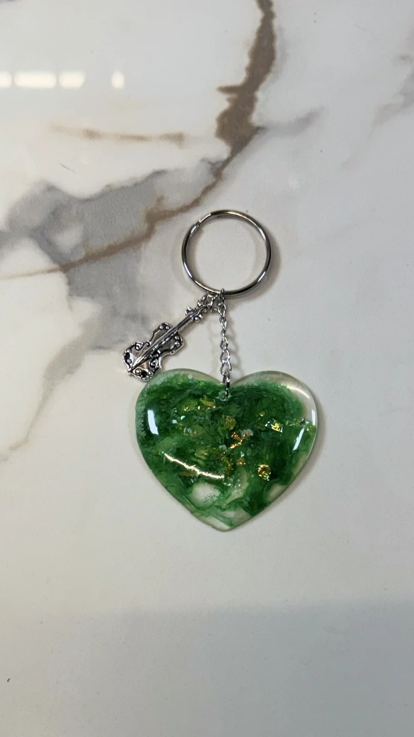 Elegant Green Heart Resin Keychain #220