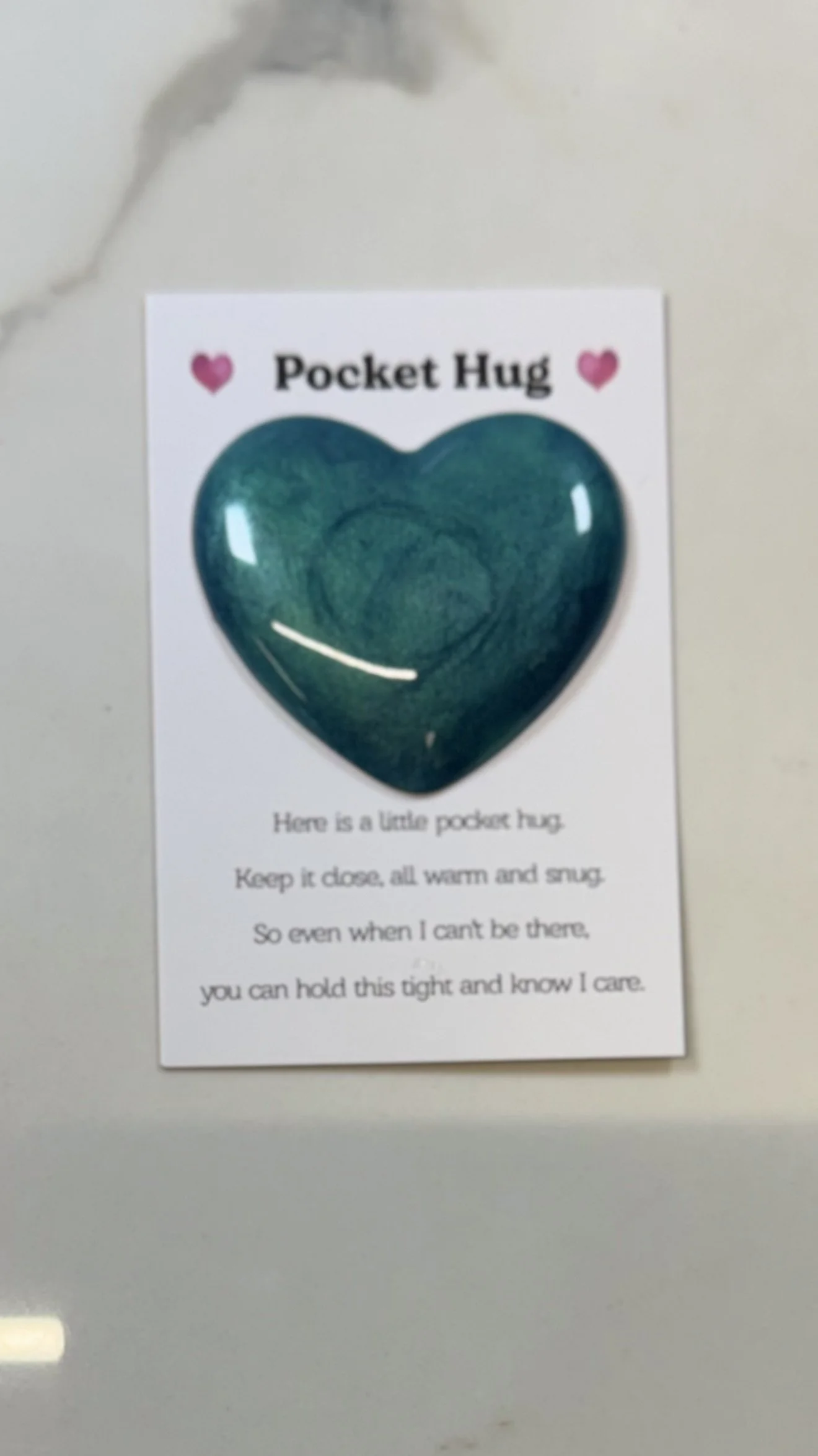 Sparkly Teal Resin Pocket Hug with Quote Card #546