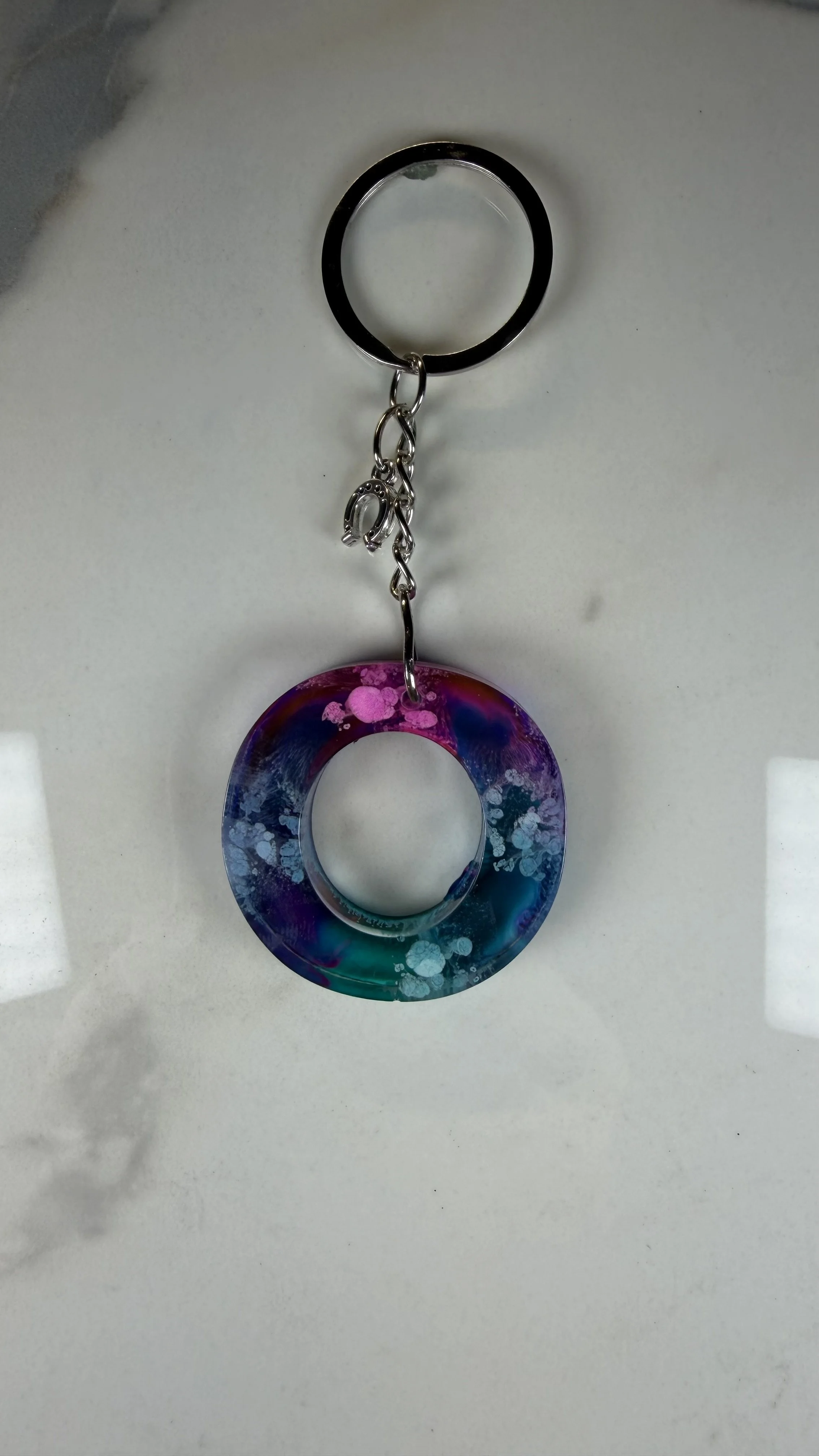 Colorful Resin Letter O Keychain with Horseshoe Charm