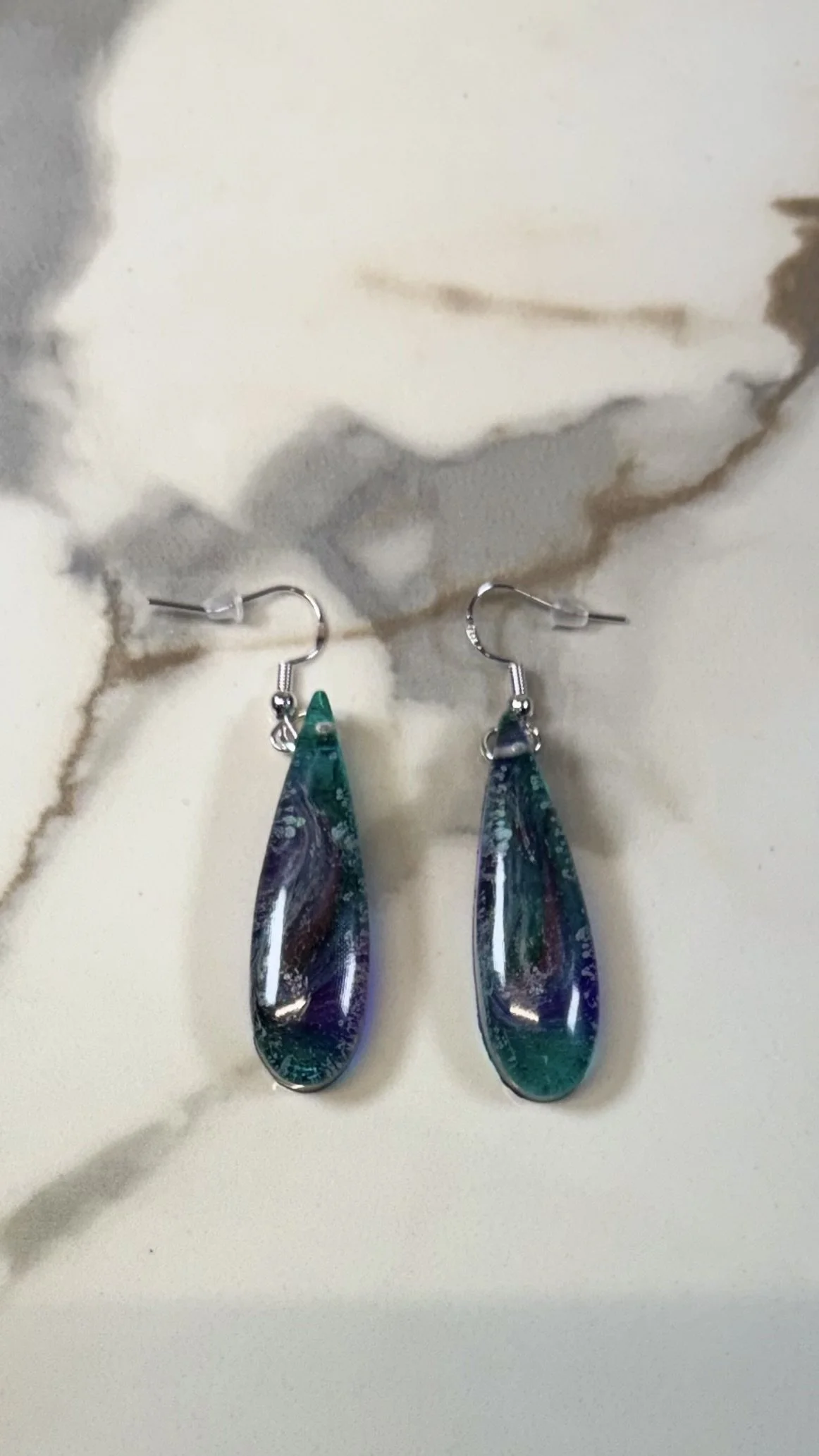Teal & Purple Handcrafted Resin Teardrop Earrings #11