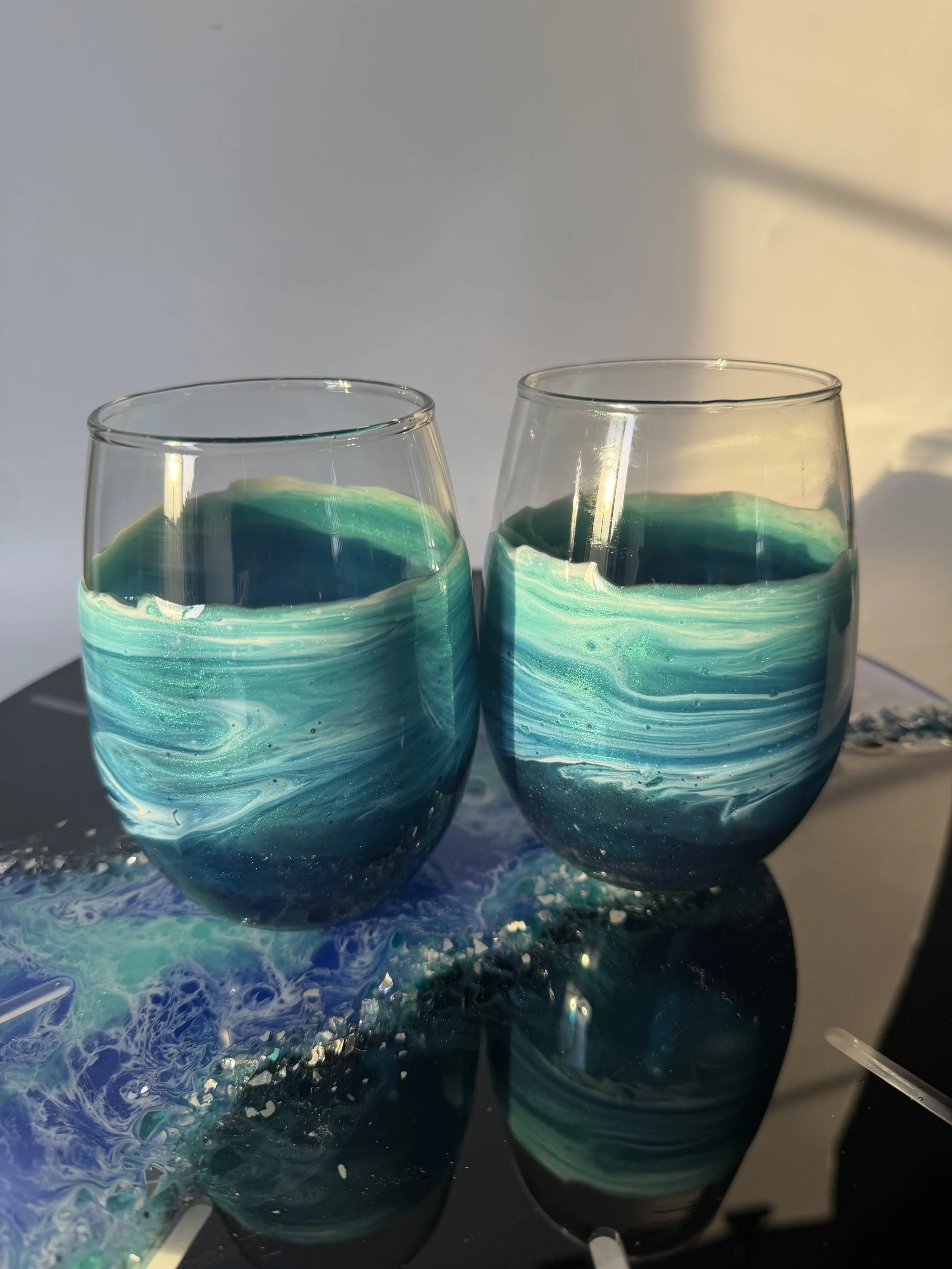 Resin Ocean Swirl Wine Glass Set #89