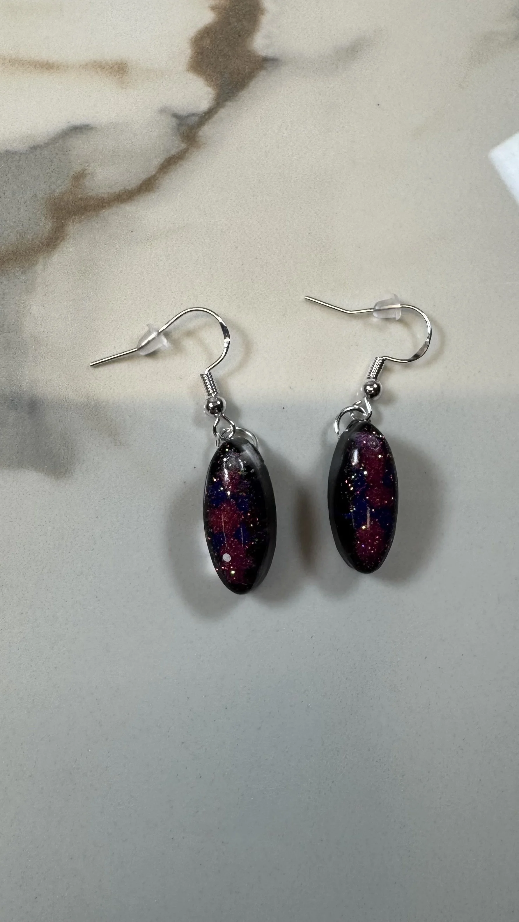 Sparkling Night Oval Resin Earrings #519