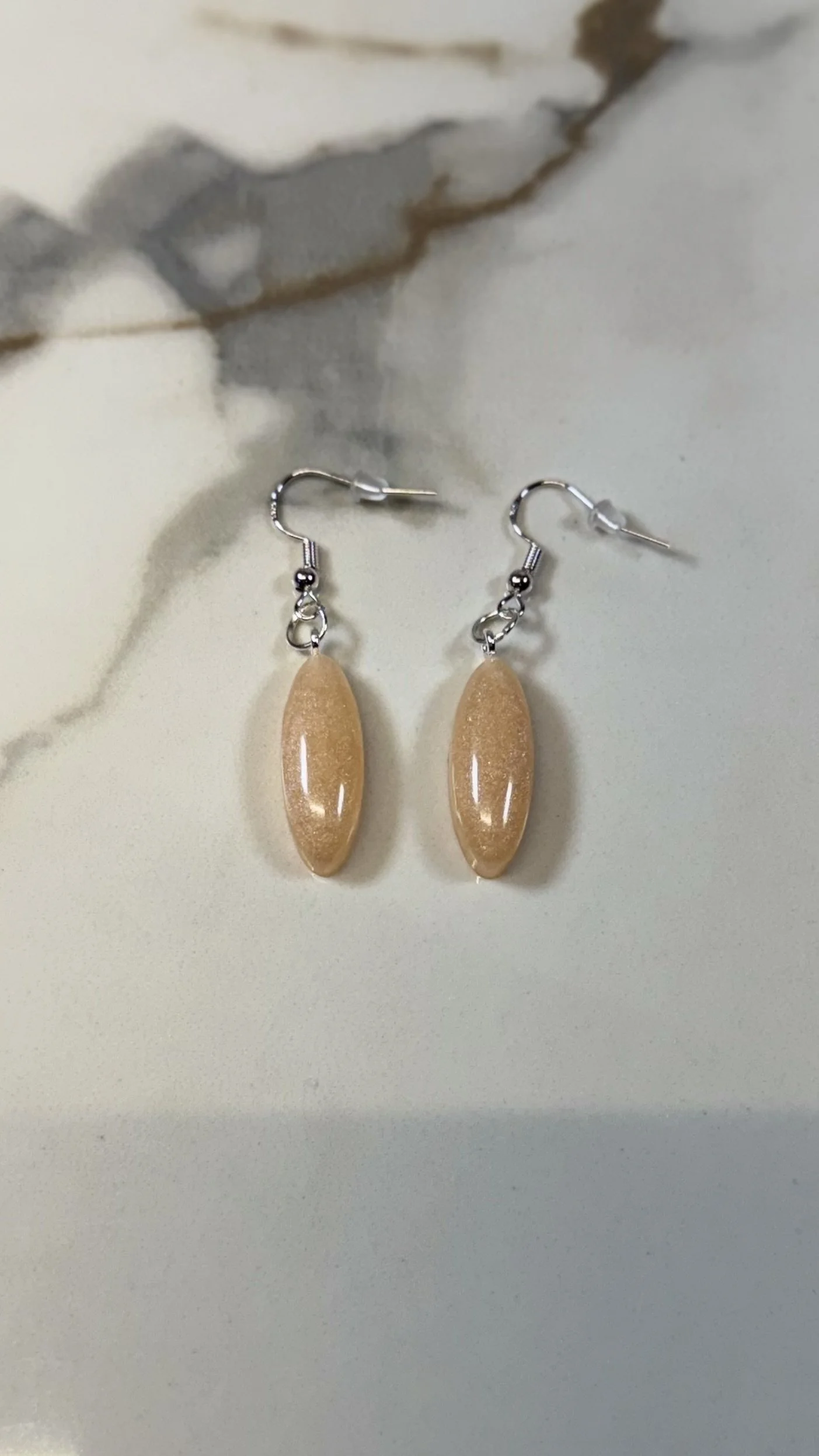 Sparkly Orange Resin Oval Earrings #31