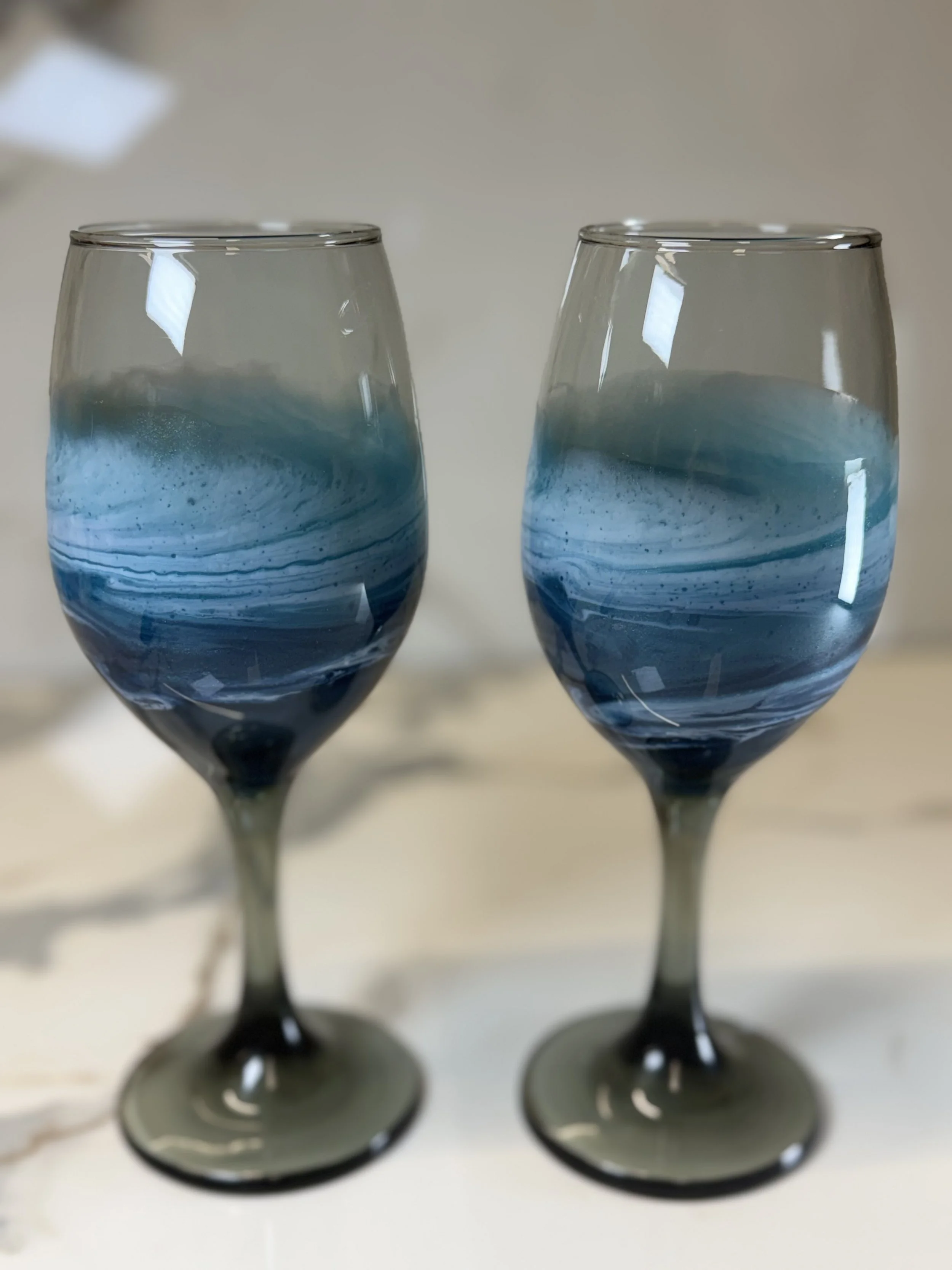 Ocean Swirl Resin Wine Glass Set #95