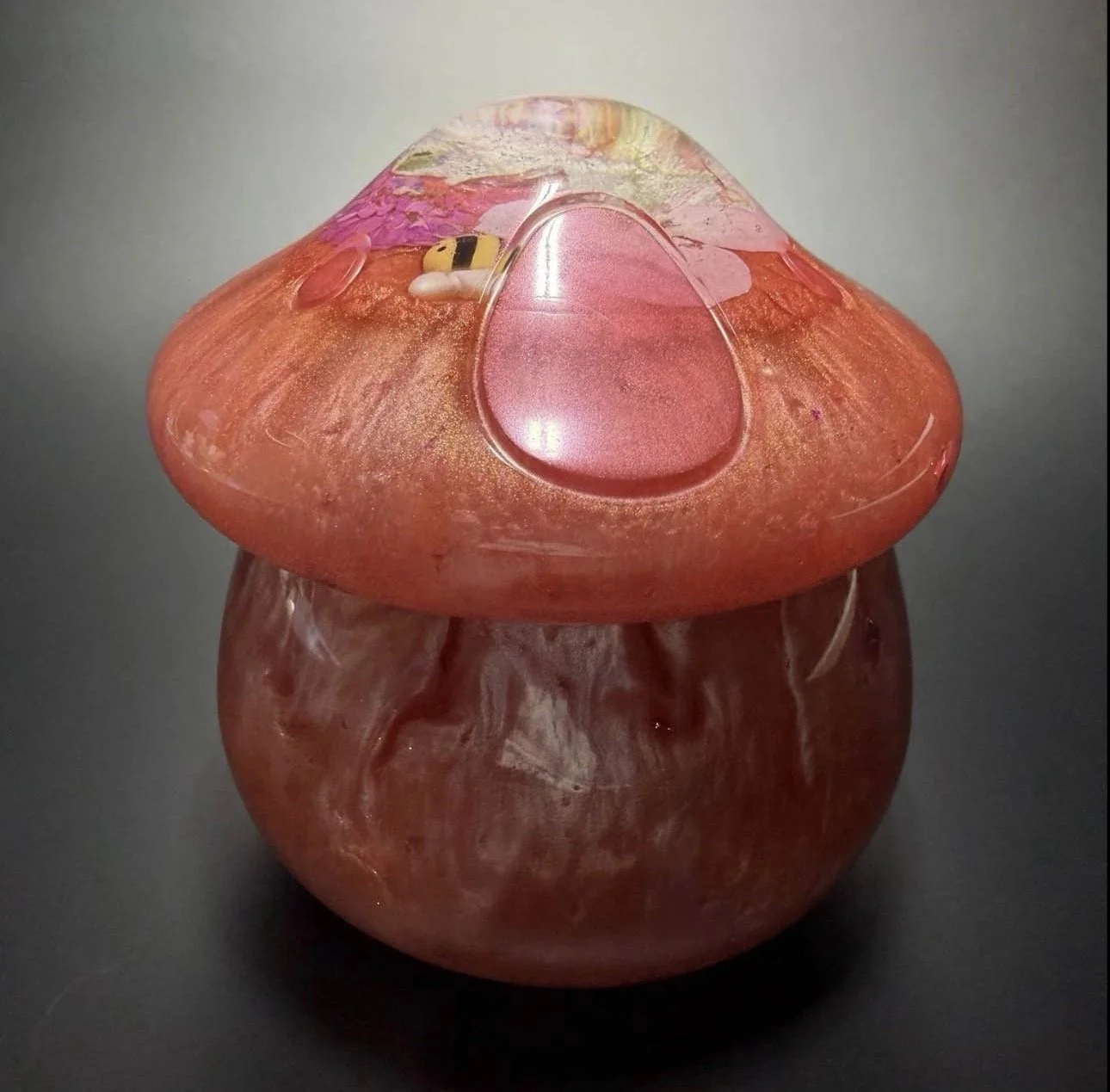 Resin Mushroom Container with Floral and Bee Design