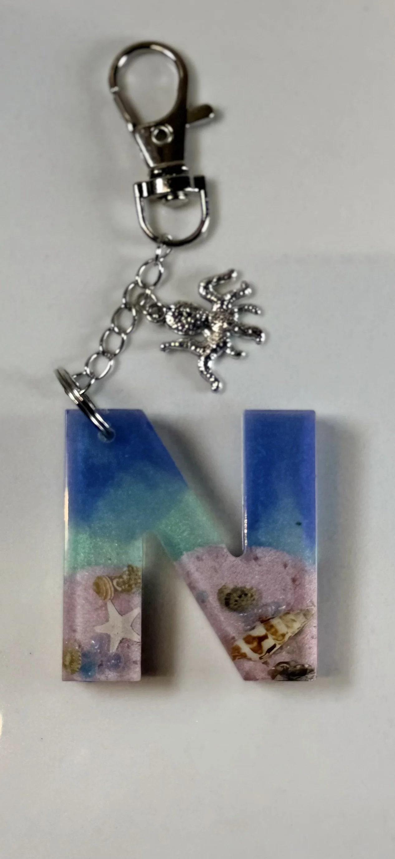 Ocean-Inspired Resin Letter N Keychain #80