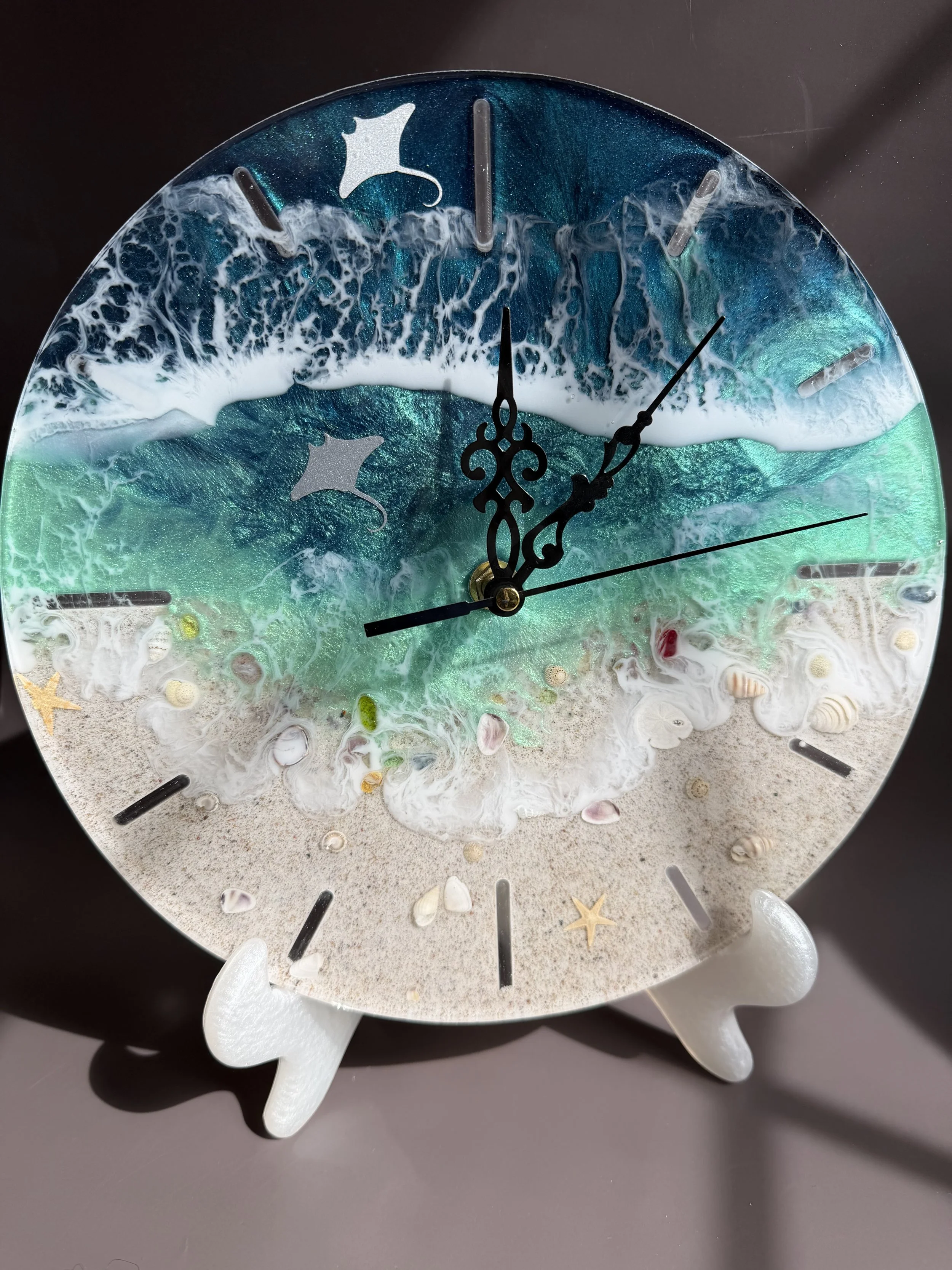 Ocean Serenity Resin Art Clock - 10" Wall Hanging
