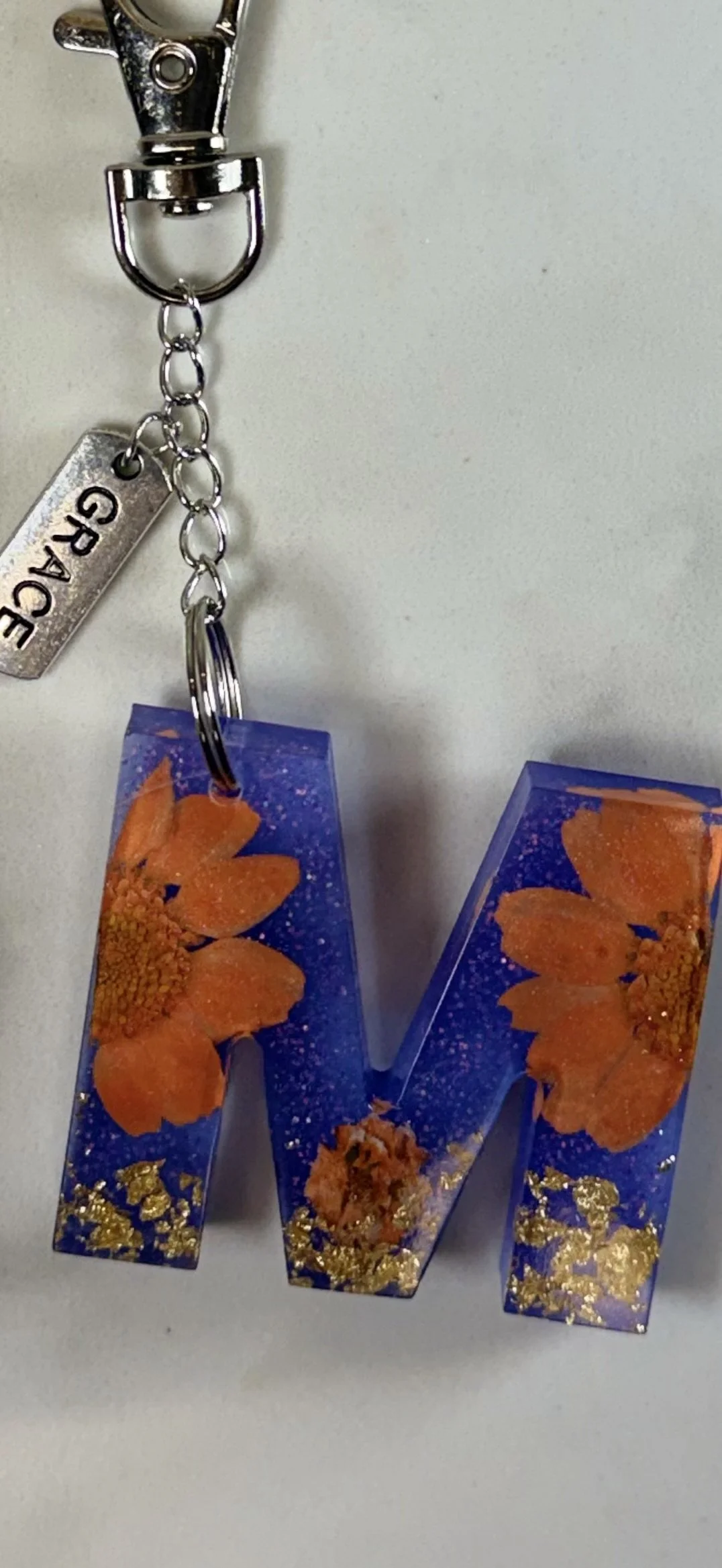 Graceful Floral Resin Letter M Keychain #23