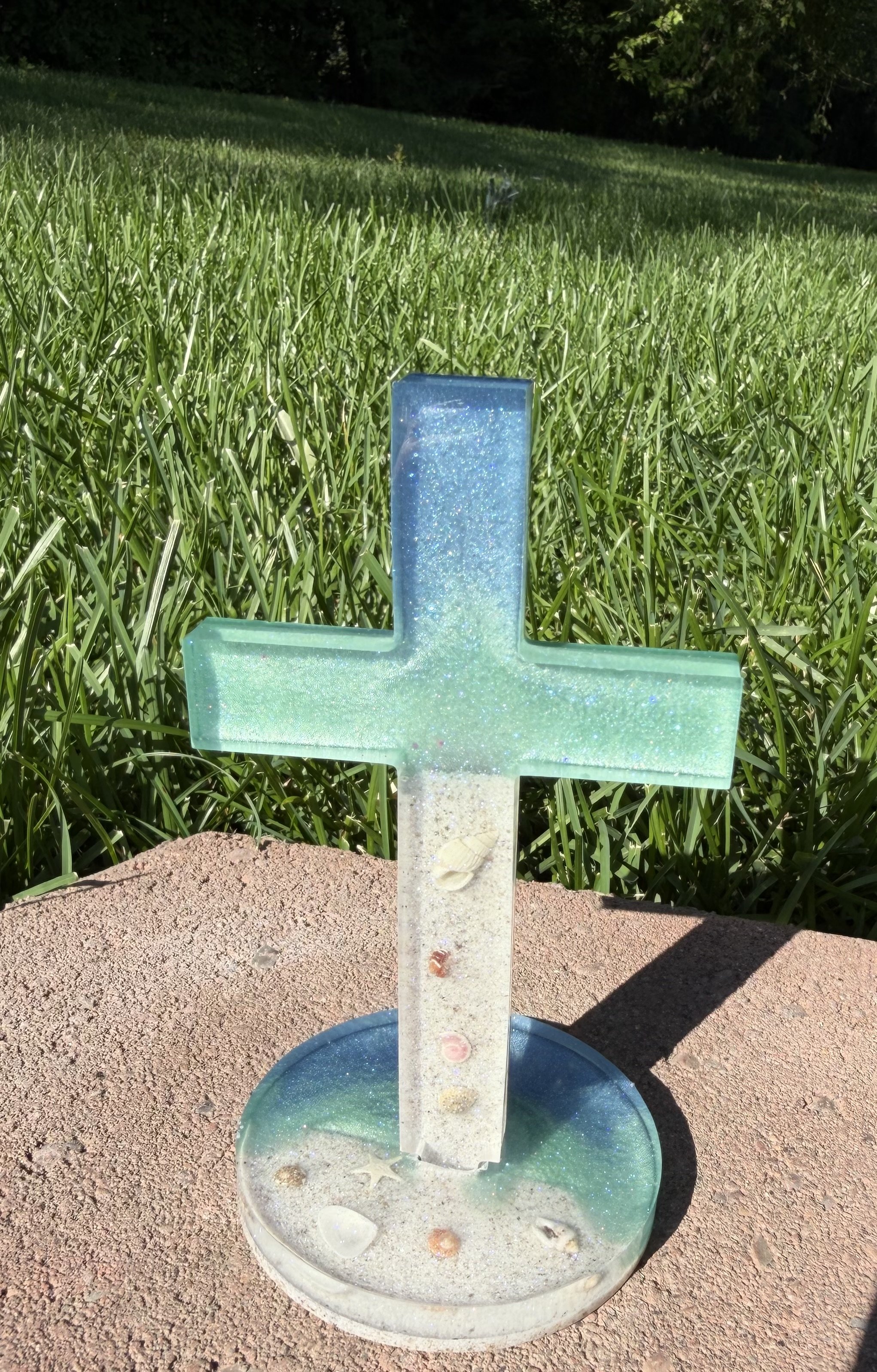 Handcrafted Resin Ocean Cross with Seashells and Sand #10