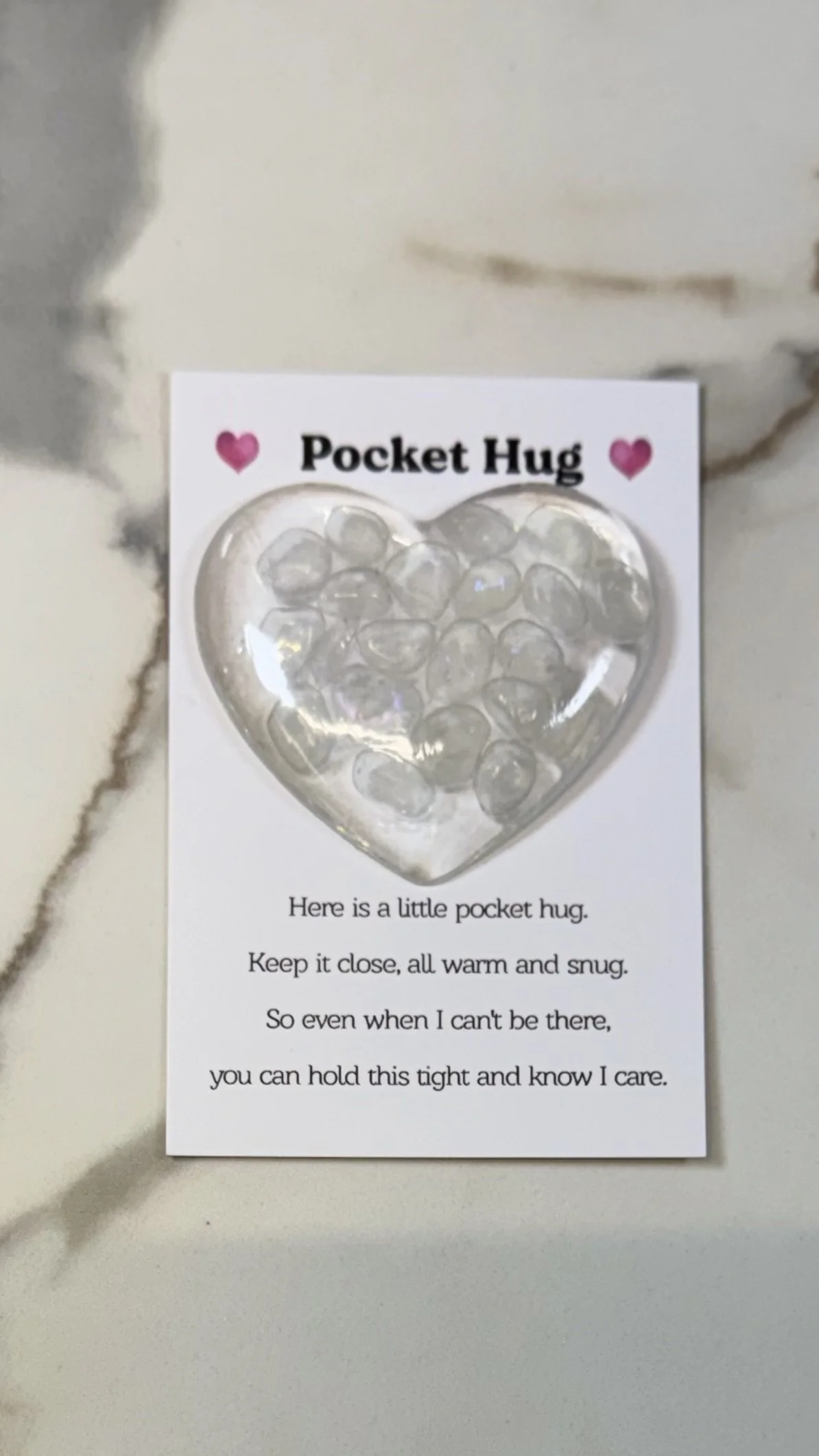 Clear Pebble Resin Pocket Hug with Quote Card #577