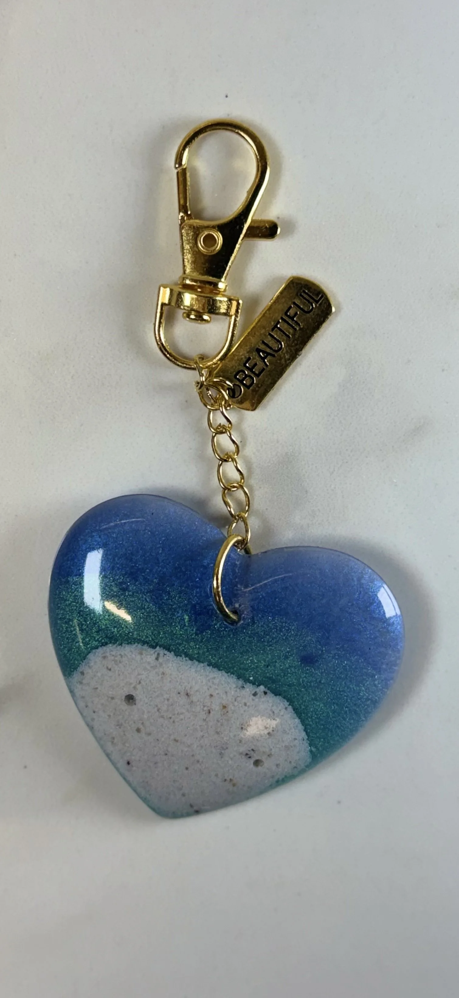 Ocean Heart Resin Keychain with Gold Charm #27