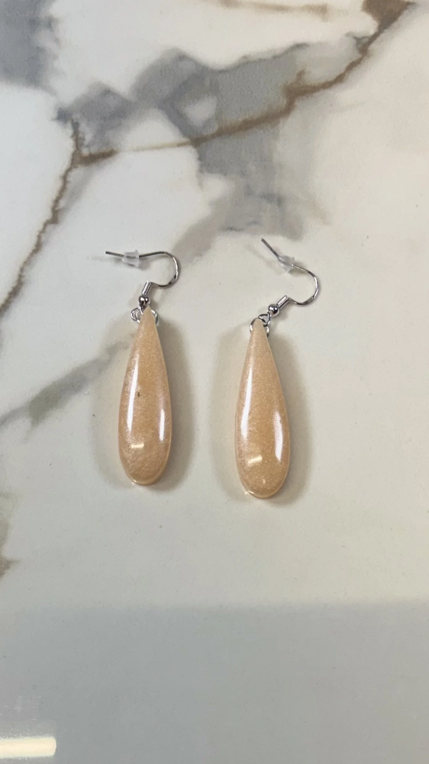 Sparkly Orange Resin Teardrop Earrings #538