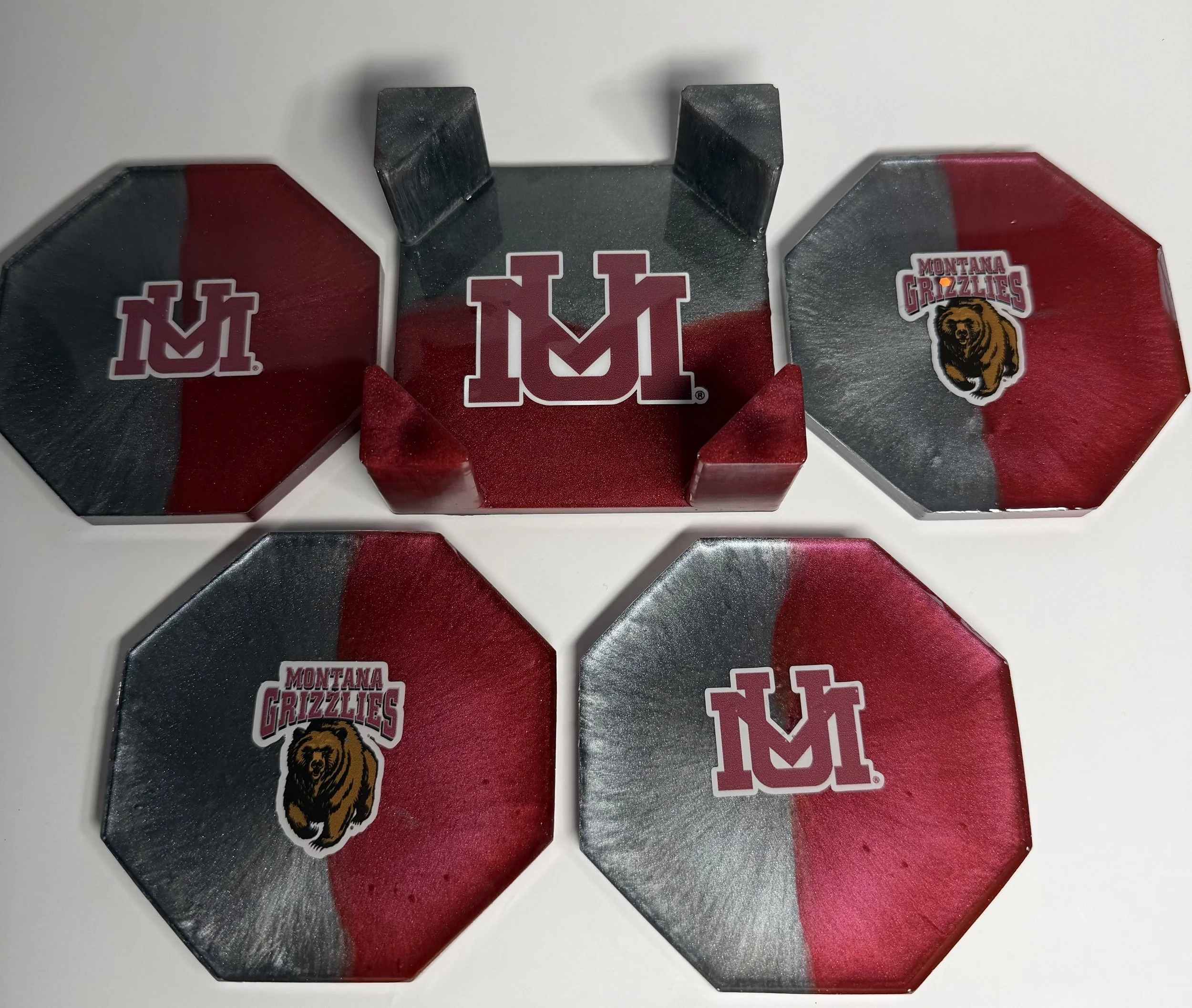 Montana Grizzlies Coaster Set with Holder