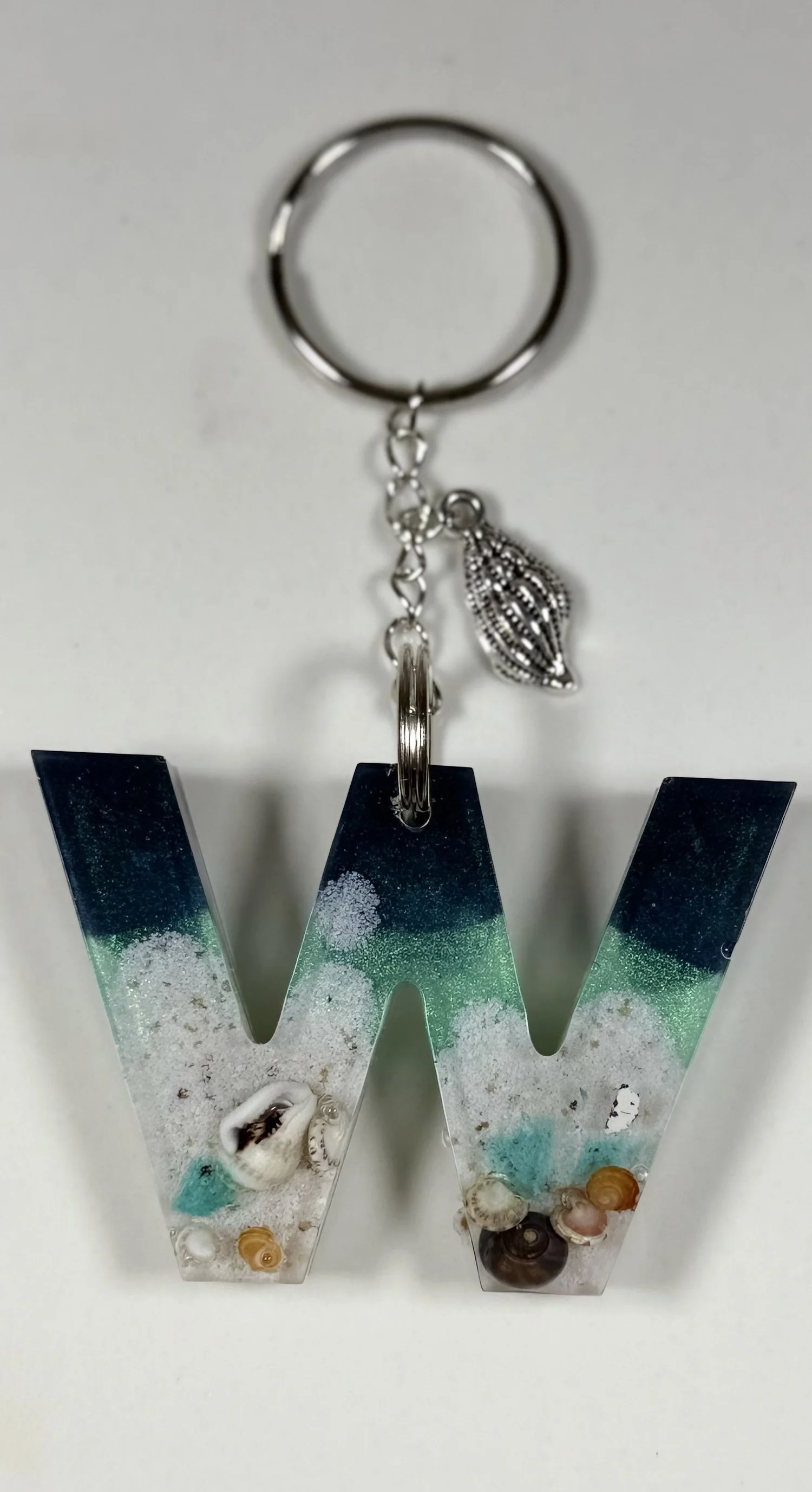 Ocean-Inspired Resin Letter 'W' Keychain #9