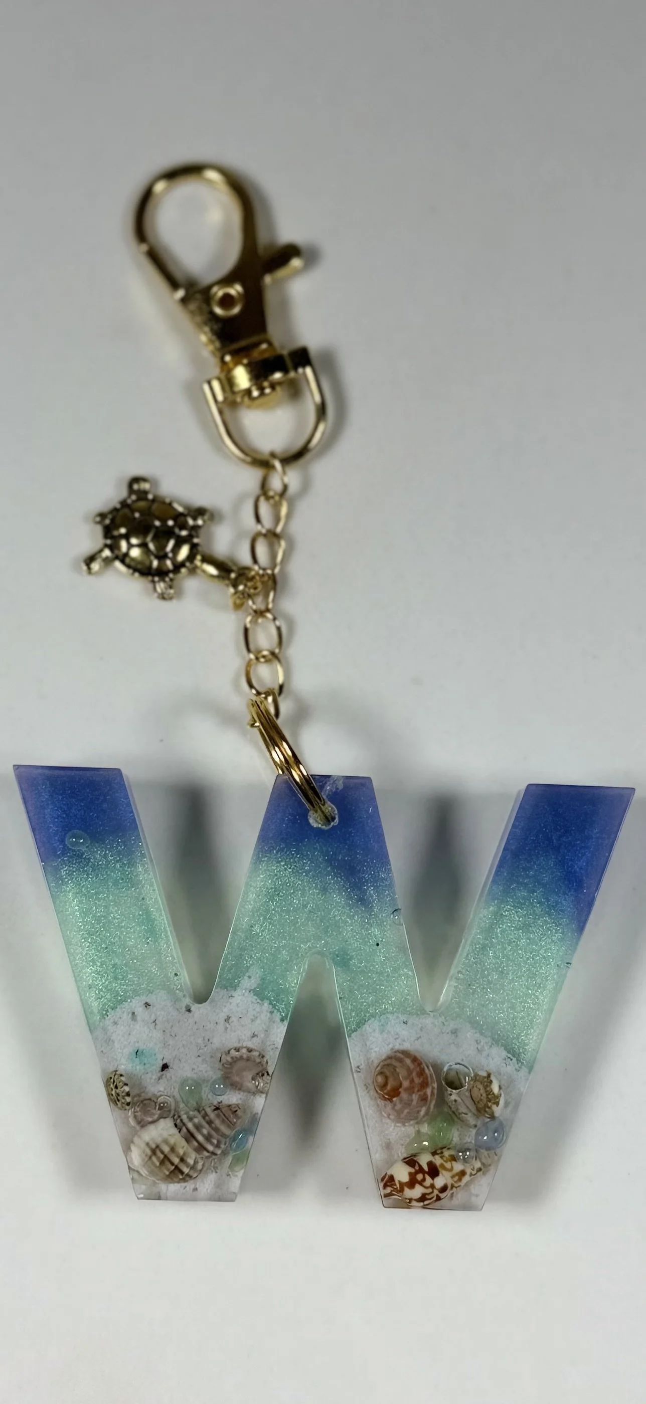 Ocean-Themed Resin Letter W Keychain #11