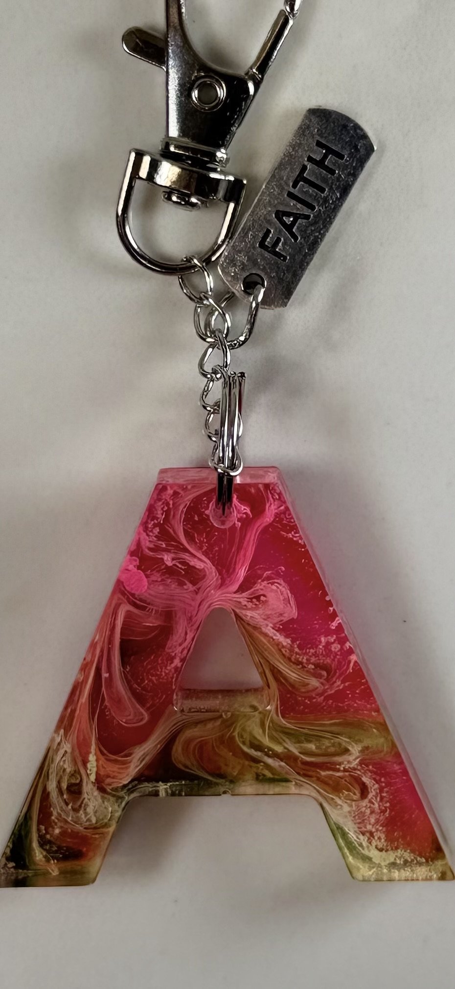 Handcrafted Resin 'Faith' Letter A Keychain #48