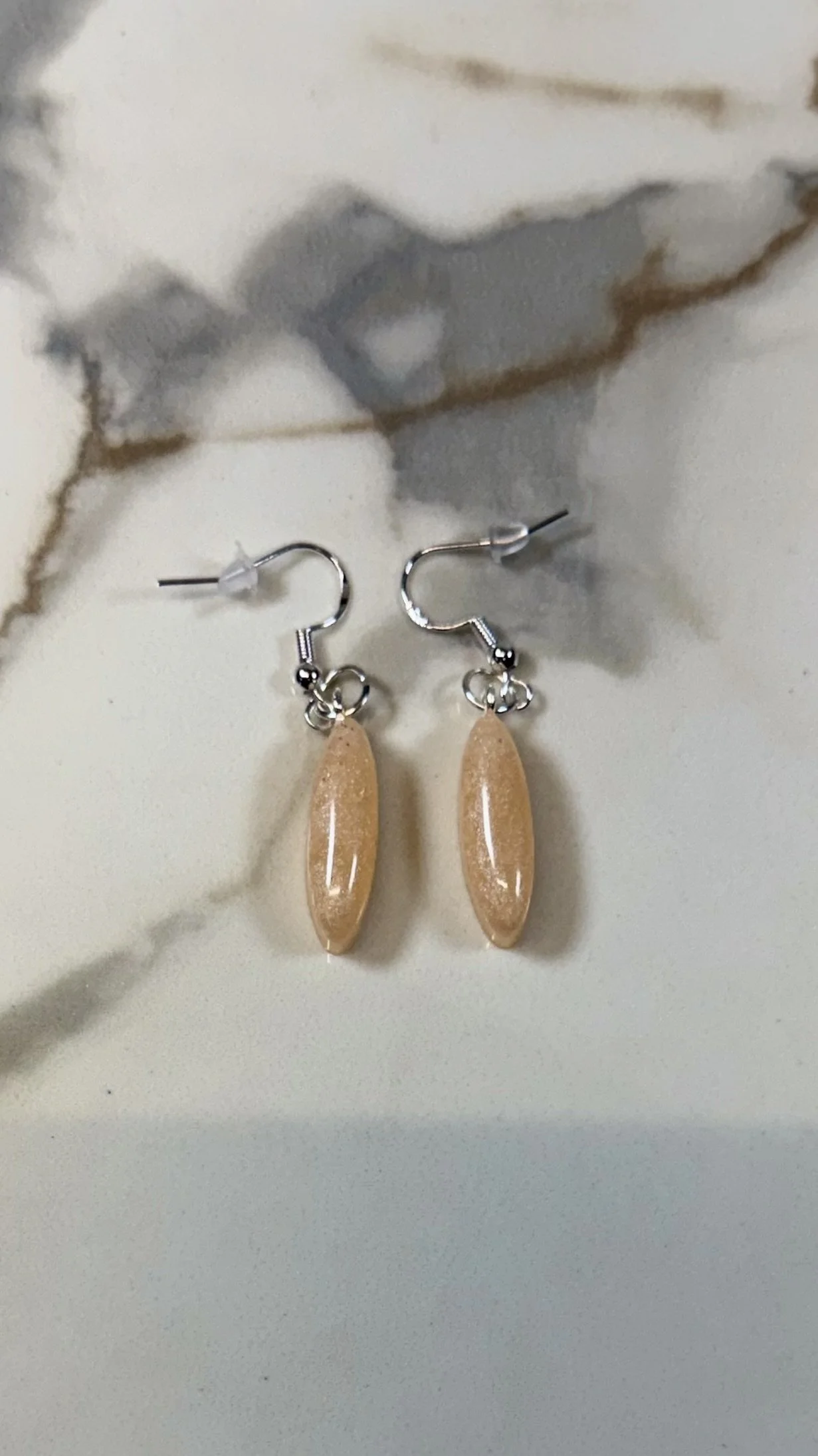 Sparkly Orange Oval Resin Earrings #389