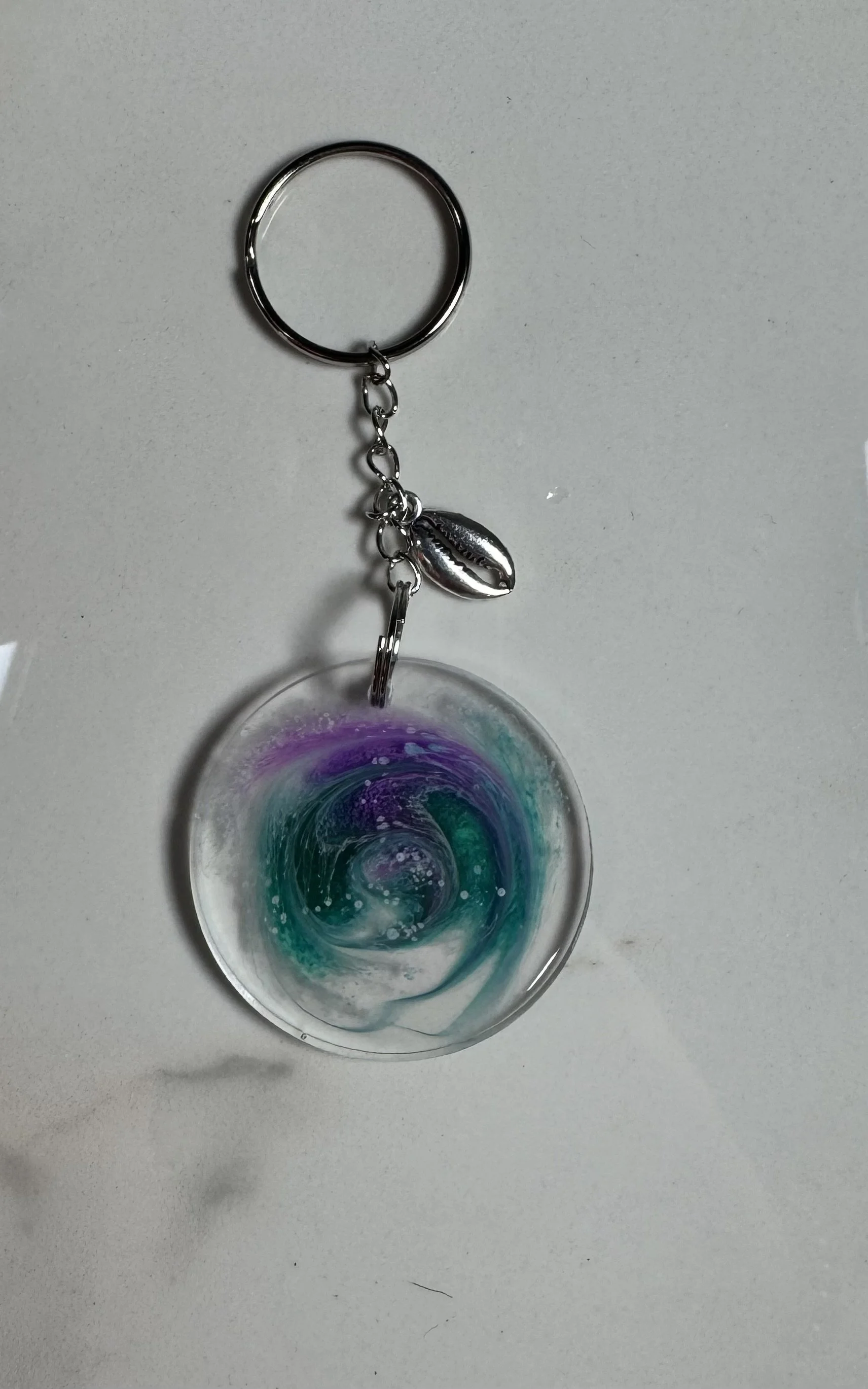 Ocean Swirl Resin Keychain with Silver Crab Claw Charm #281