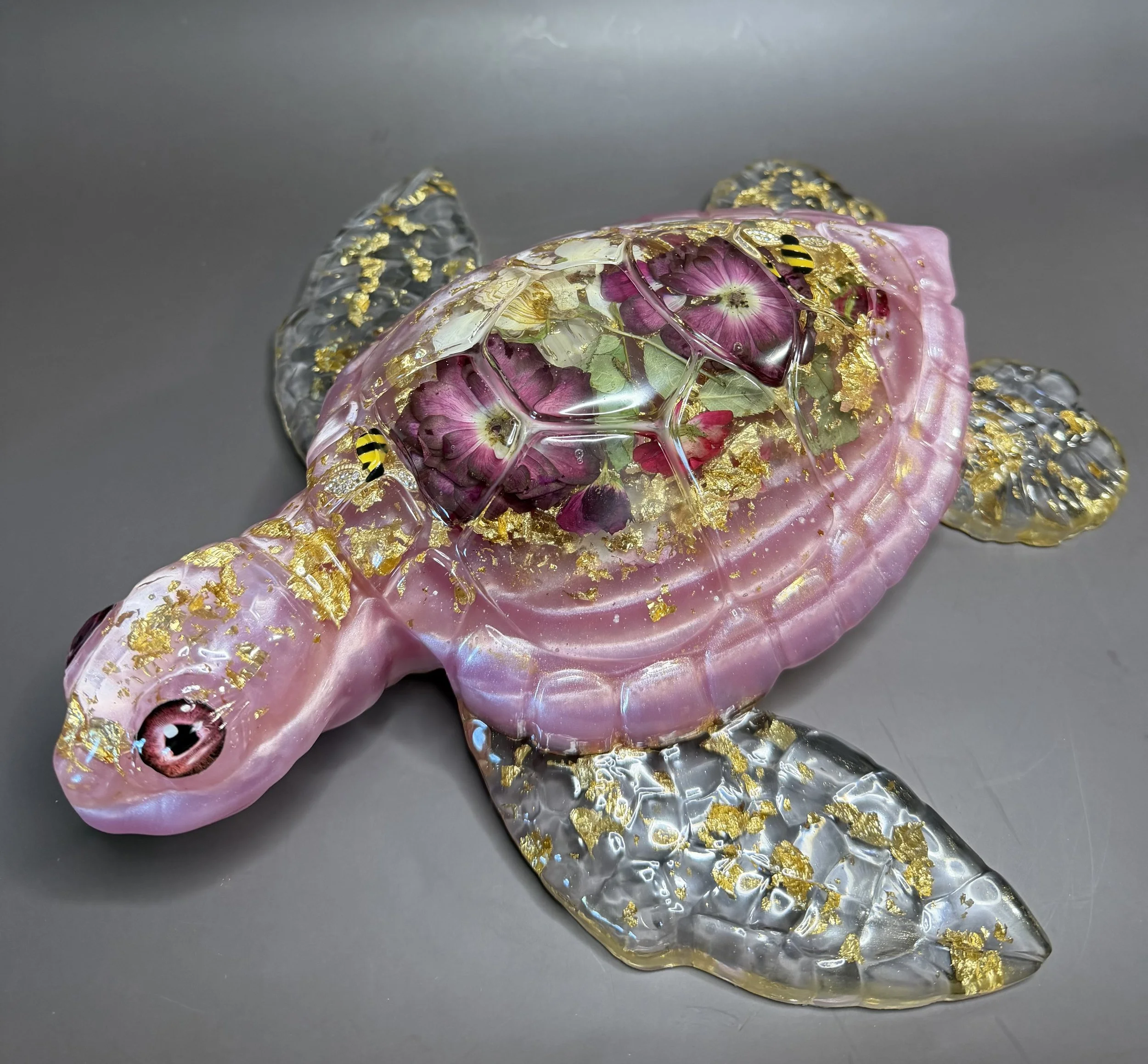 Elegant Floral Turtle Resin Sculpture