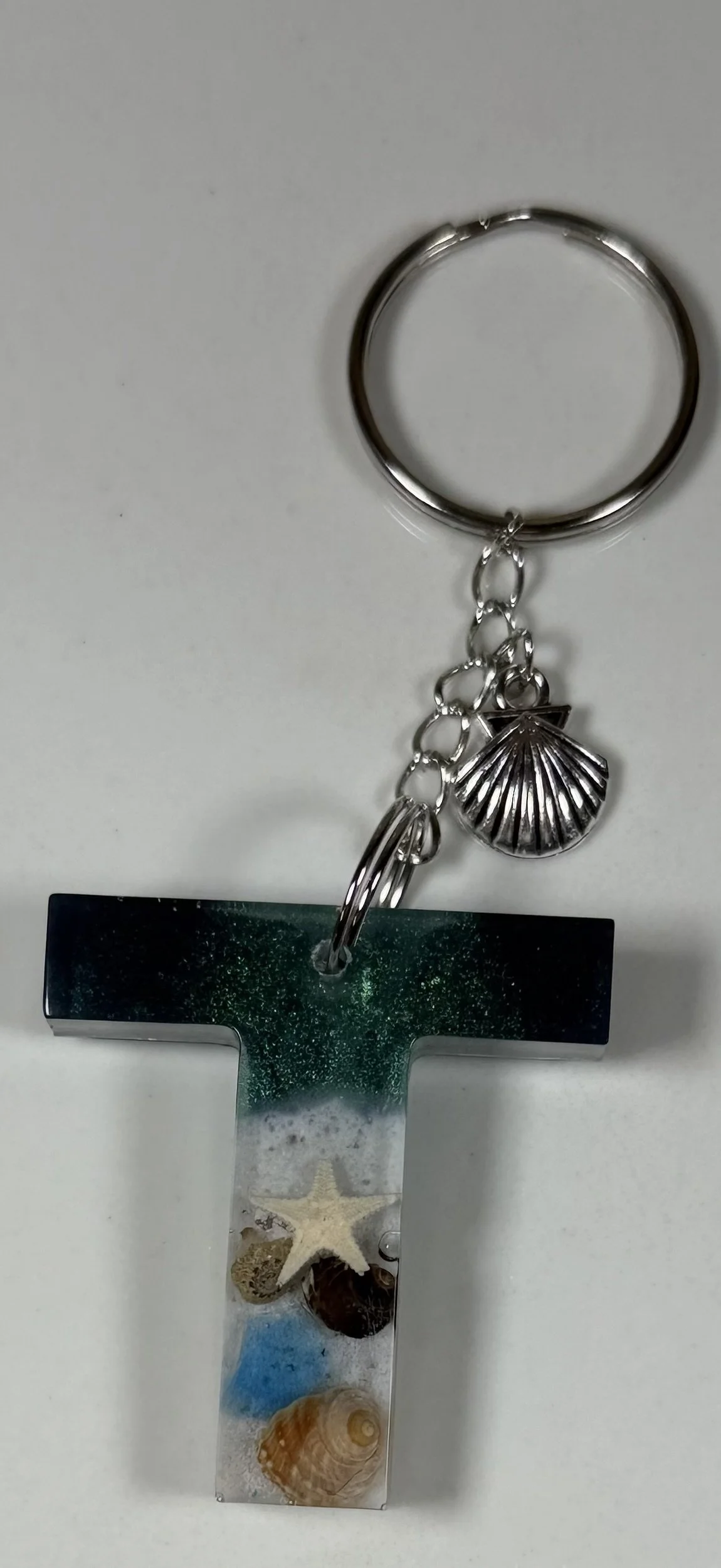 Ocean-Themed Resin Letter T Keychain #8