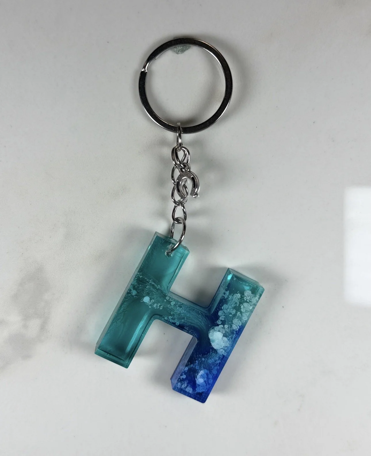 Handcrafted Resin Letter 'H' Keychain with Horseshoe Charm