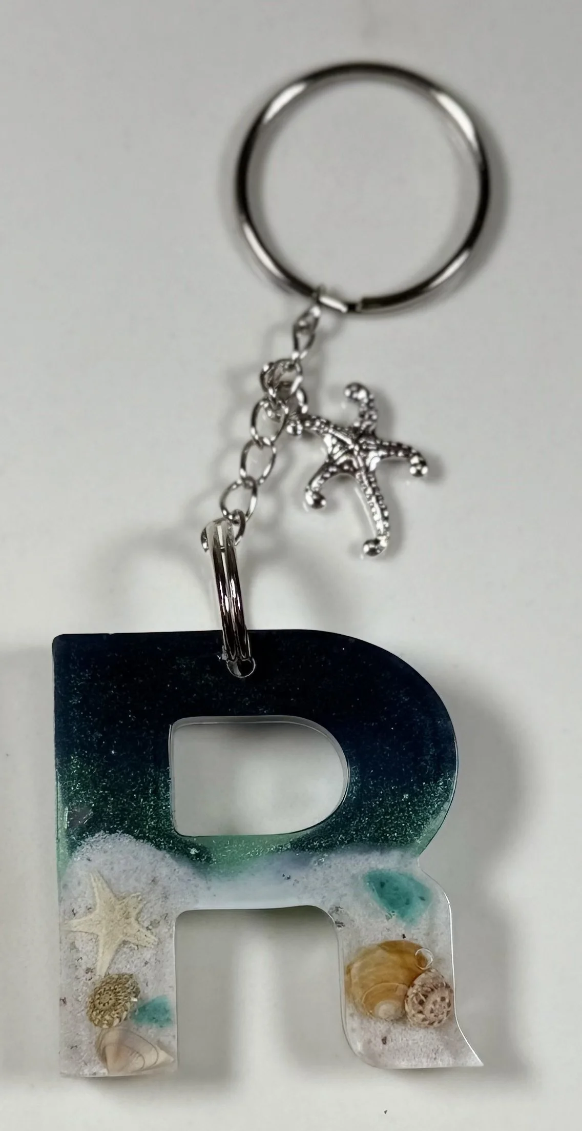 Ocean Bliss Resin Letter 'R' Keychain #177