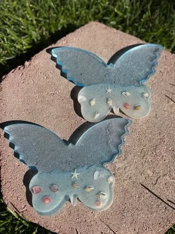 Ocean-Themed Butterfly Resin Coaster Set #104