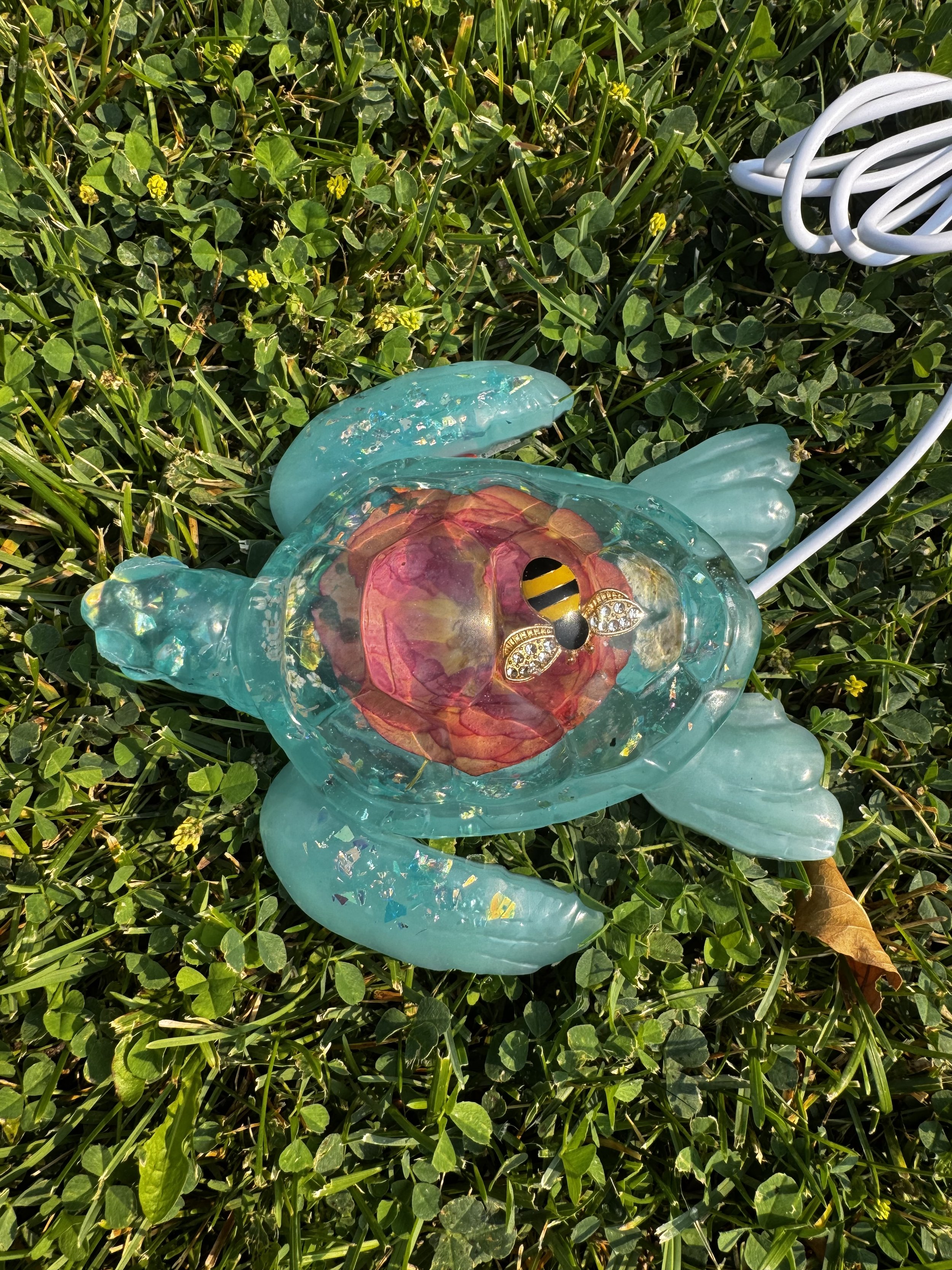 Blue Sparkle Resin Turtle Night Light #139