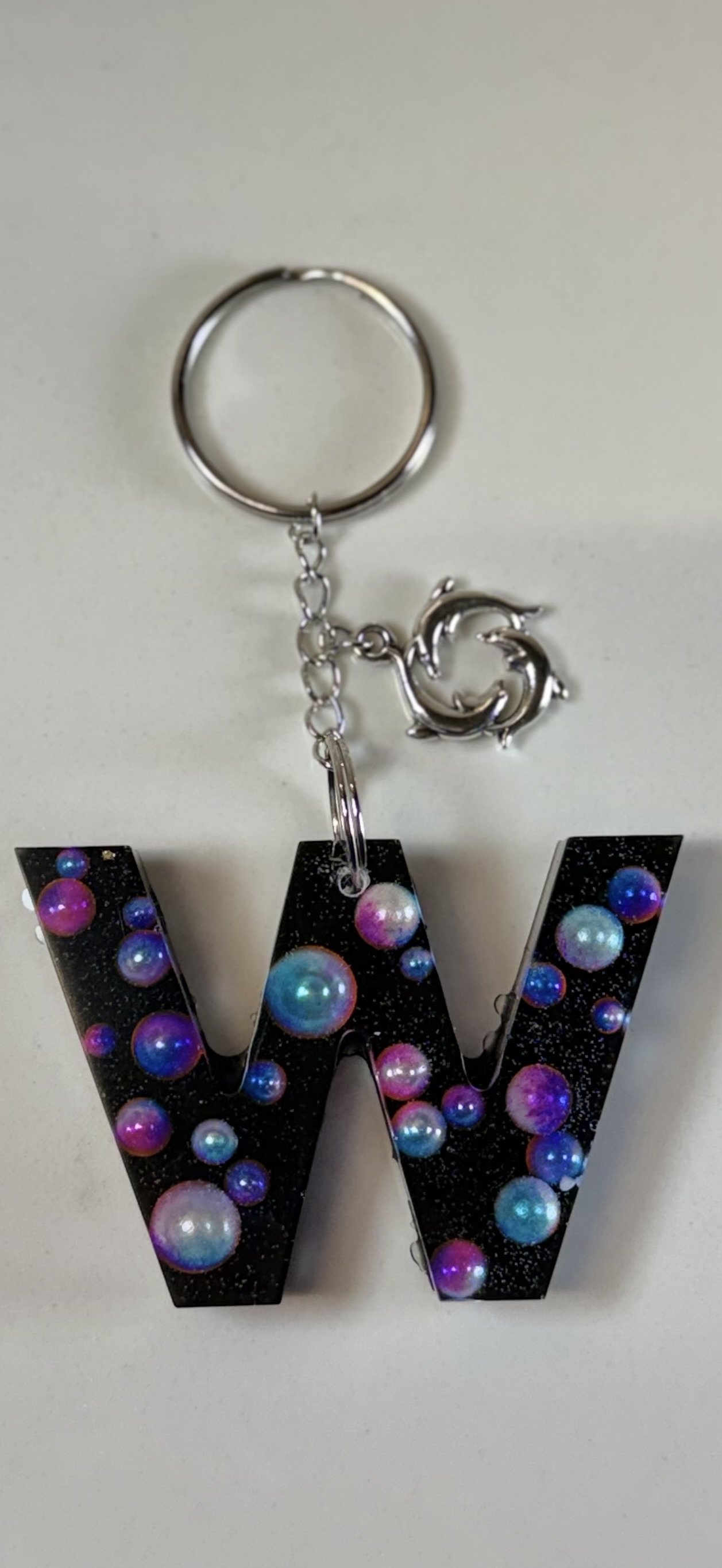 Resin 'W' Keychain with Dolphin Charm #65