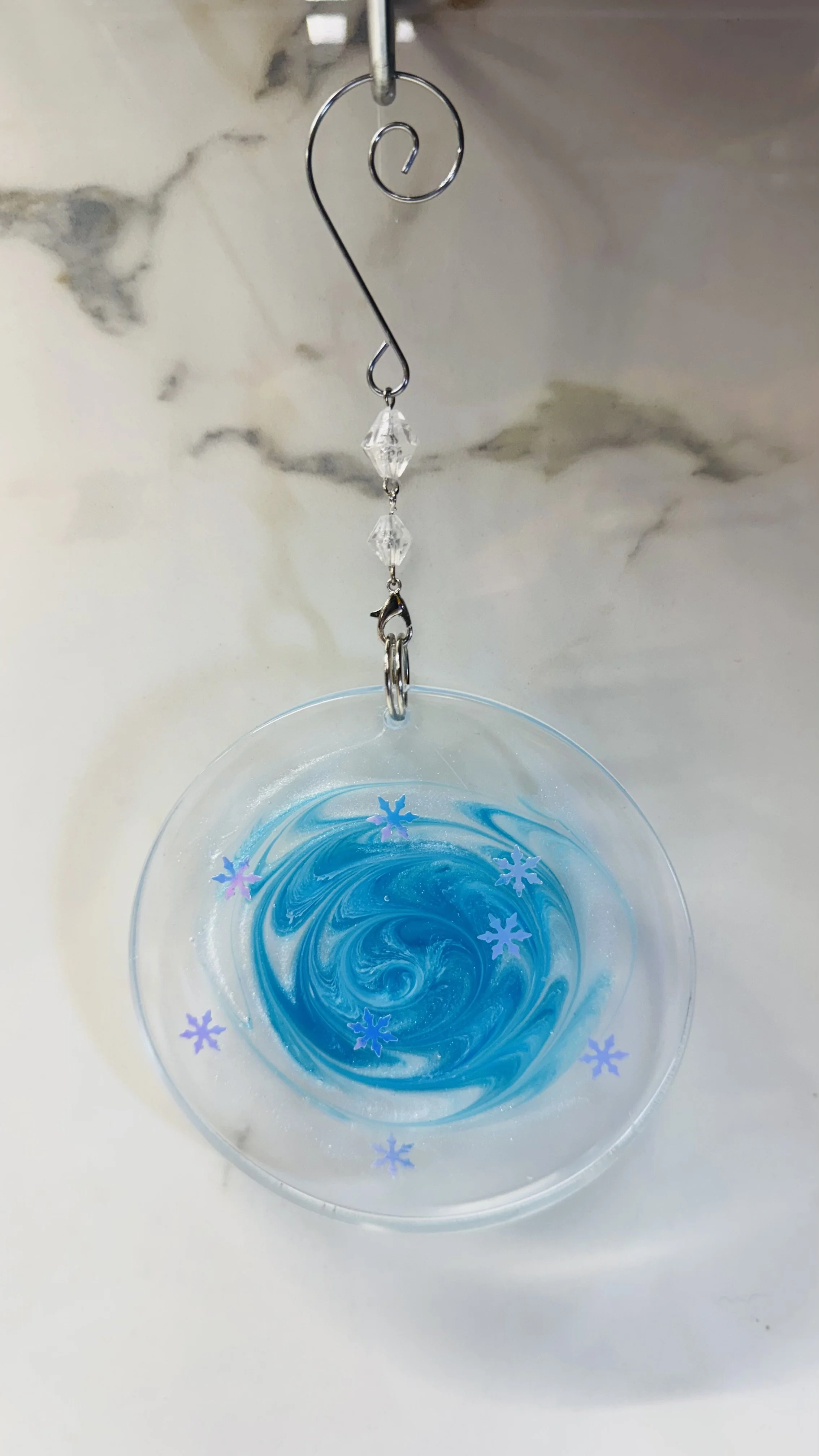 Handmade Blue Swirl Snowflake Resin Ornament #572