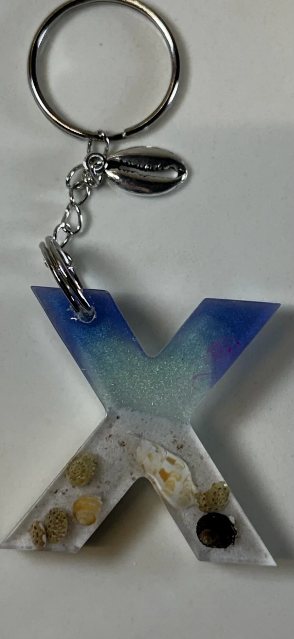 Ocean-Inspired Resin Letter X Keychain #77