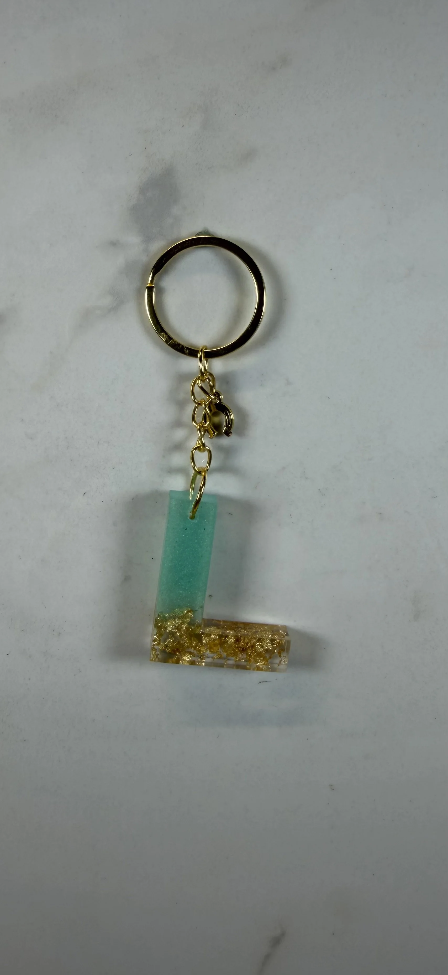 Resin Letter L Keychain with Horseshoe Charm