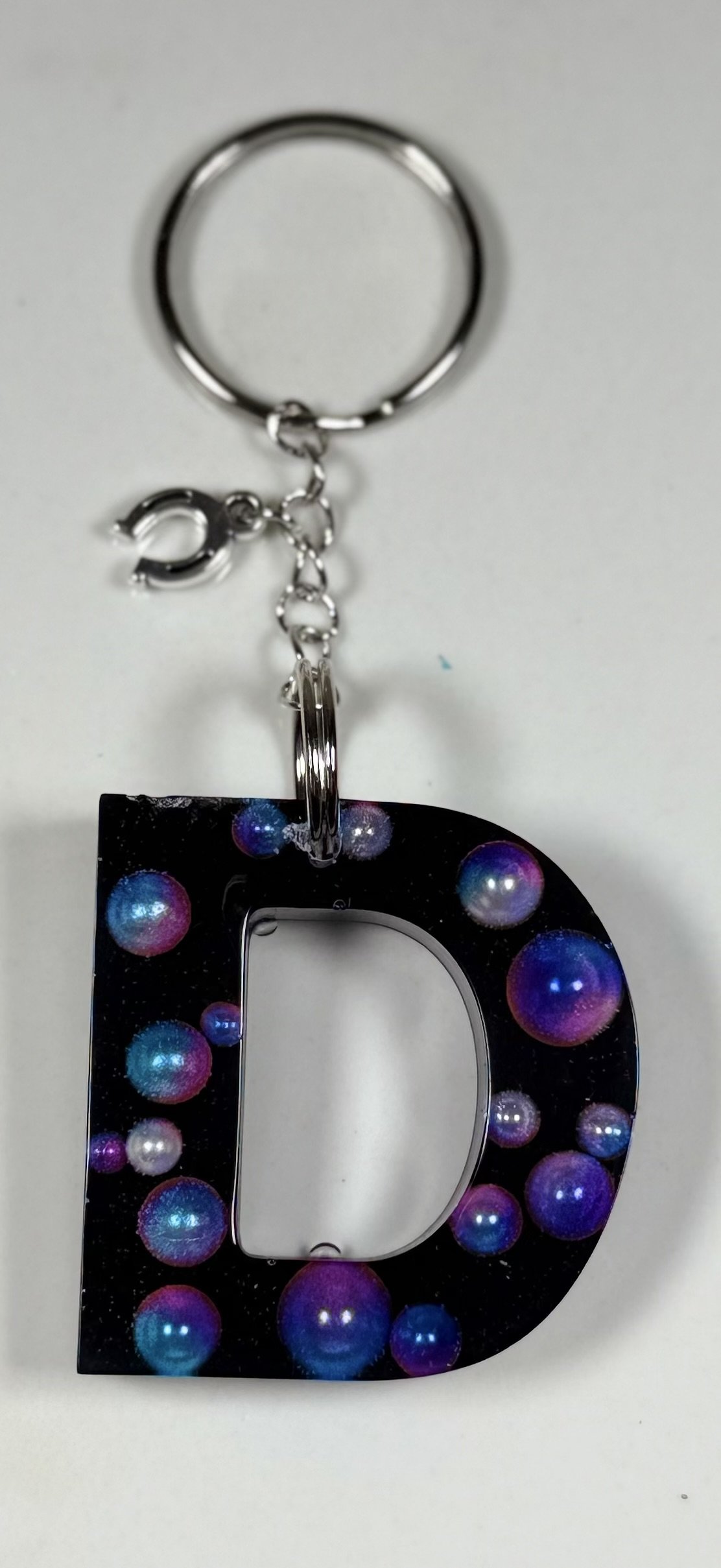 Handmade Resin Letter D Keychain with Colorful Pearls #96