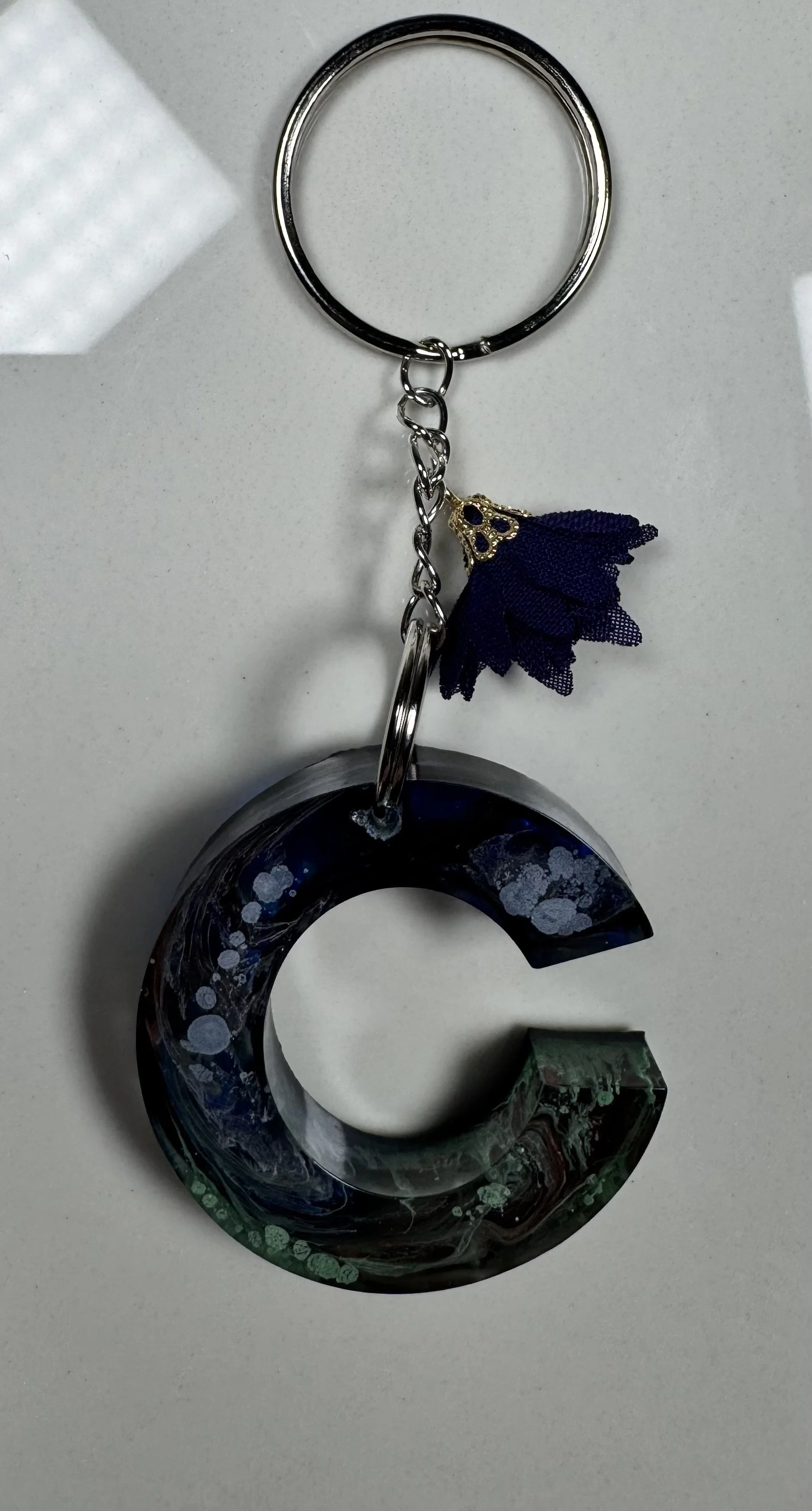 Handmade Resin Letter 'C' Keychain with Flower Charm #250