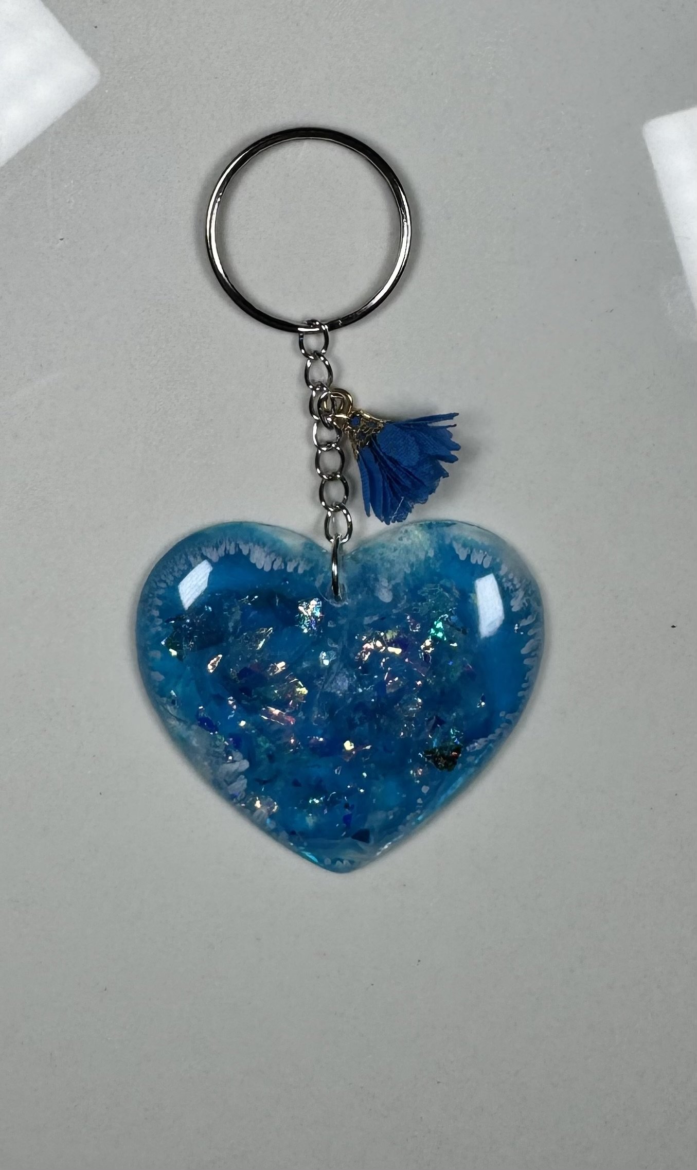 Sparkling Blue Heart Resin Keychain #51