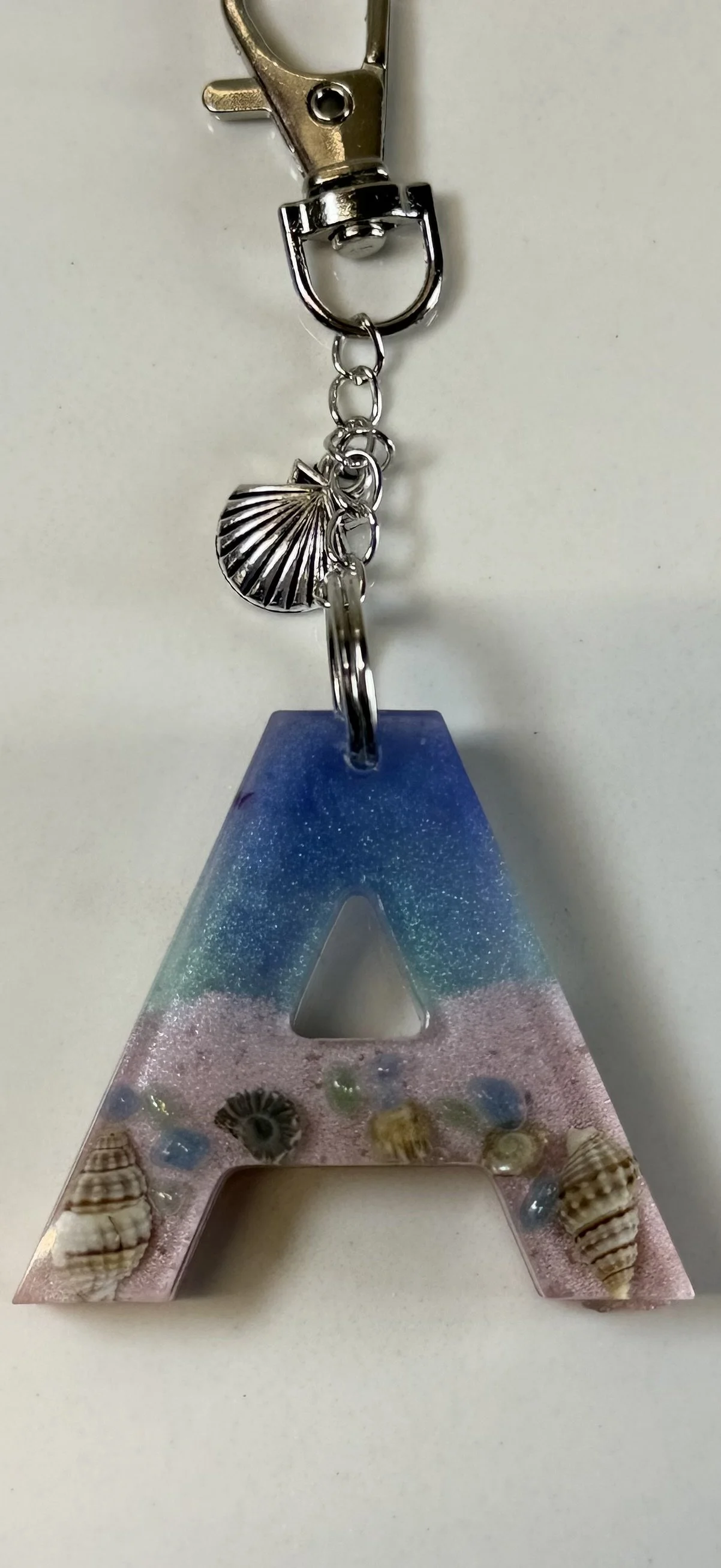 Ocean-Themed Resin Letter A Keychain #83