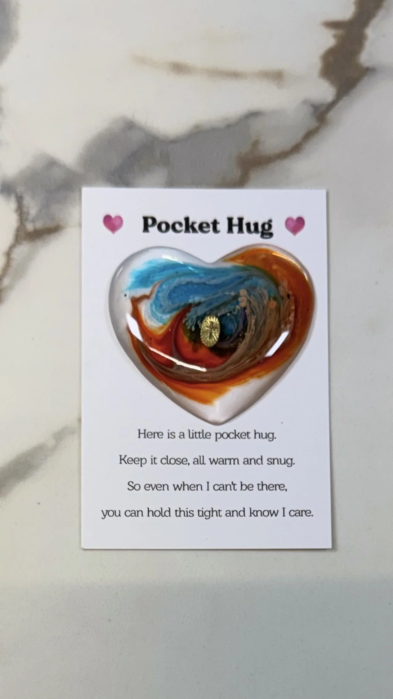 Resin Pocket Hug with Gold Cross Charm #563