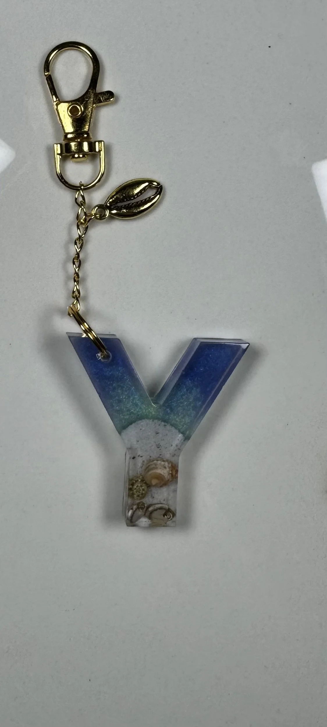 Ocean-Themed Resin Letter Y Keychain #235
