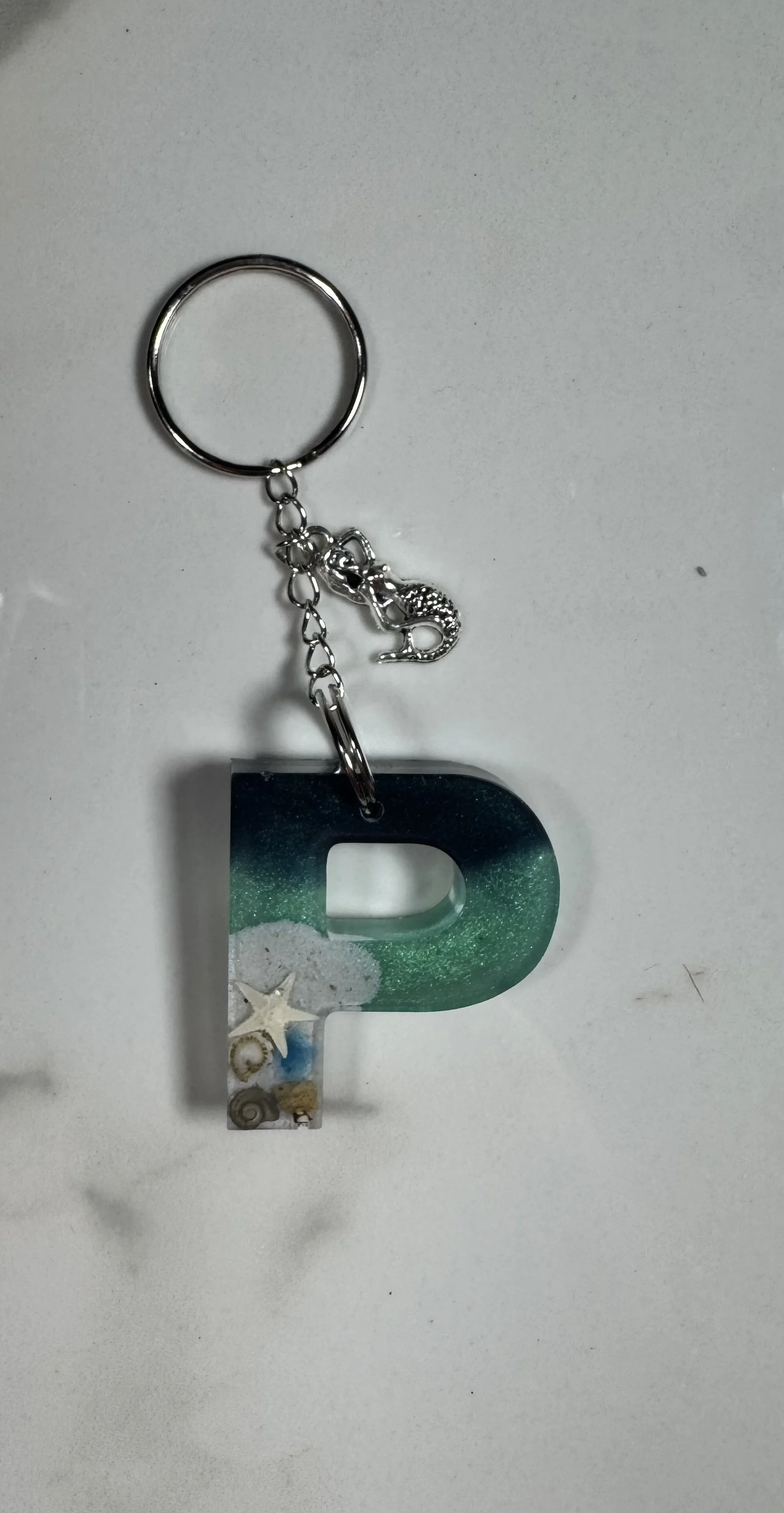 Ocean Elegance Resin Keychain - Letter 'P' with Mermaid Charm #252
