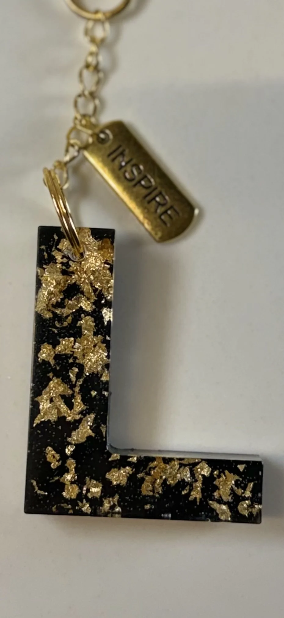 Inspirational Black & Gold Resin Letter L Keychain #81